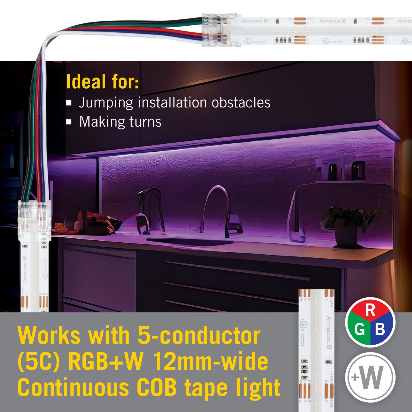 5 Pin COB RGB+W 6" Tape to Tape LED Strip Light Connectors