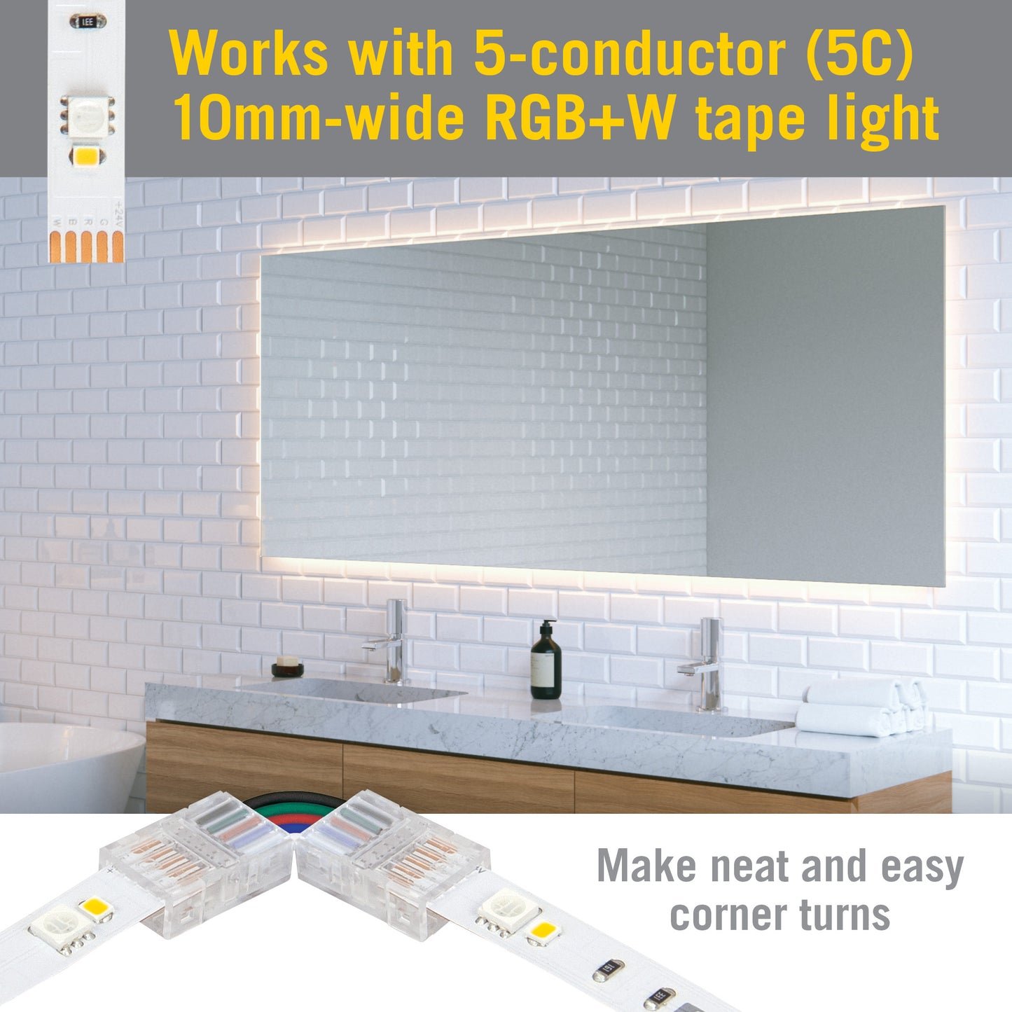 SureLock Pro 5 Pin Tape to Tape LED Strip Light Corner Connectors