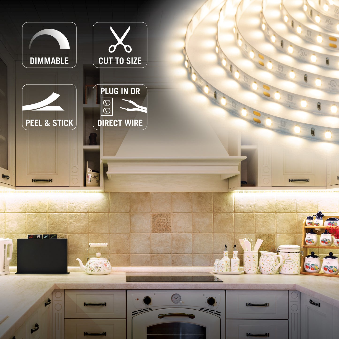 12 Volt AC Dimmable White LED Strip Light Kit