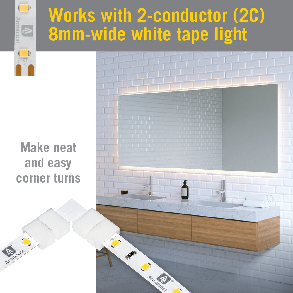 SureLock Pro 2 Pin LED Strip Light Tape to Tape Corner Connectors