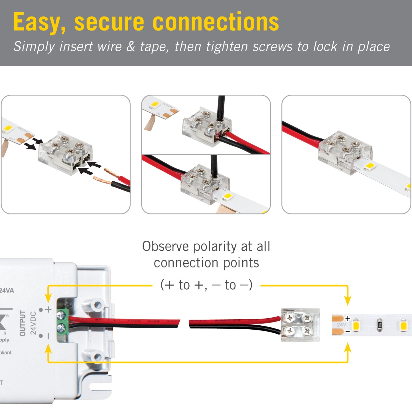 2 Pin LED Strip Light Screw Tape to Wire Connector
