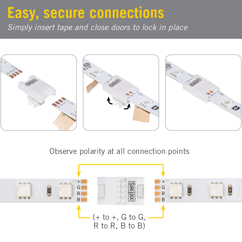 SureLock 4 Pin RGB LED Strip Light Tape to Tape Splice Connector