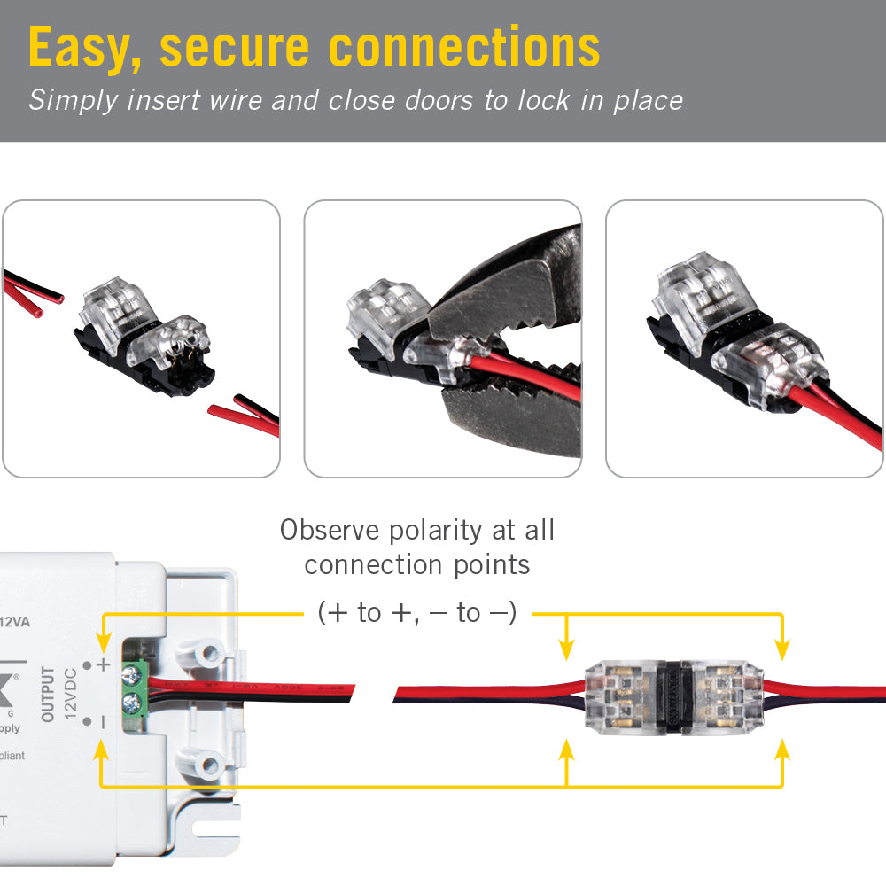 2 Pin LED Strip Light Wire to Wire Connectors