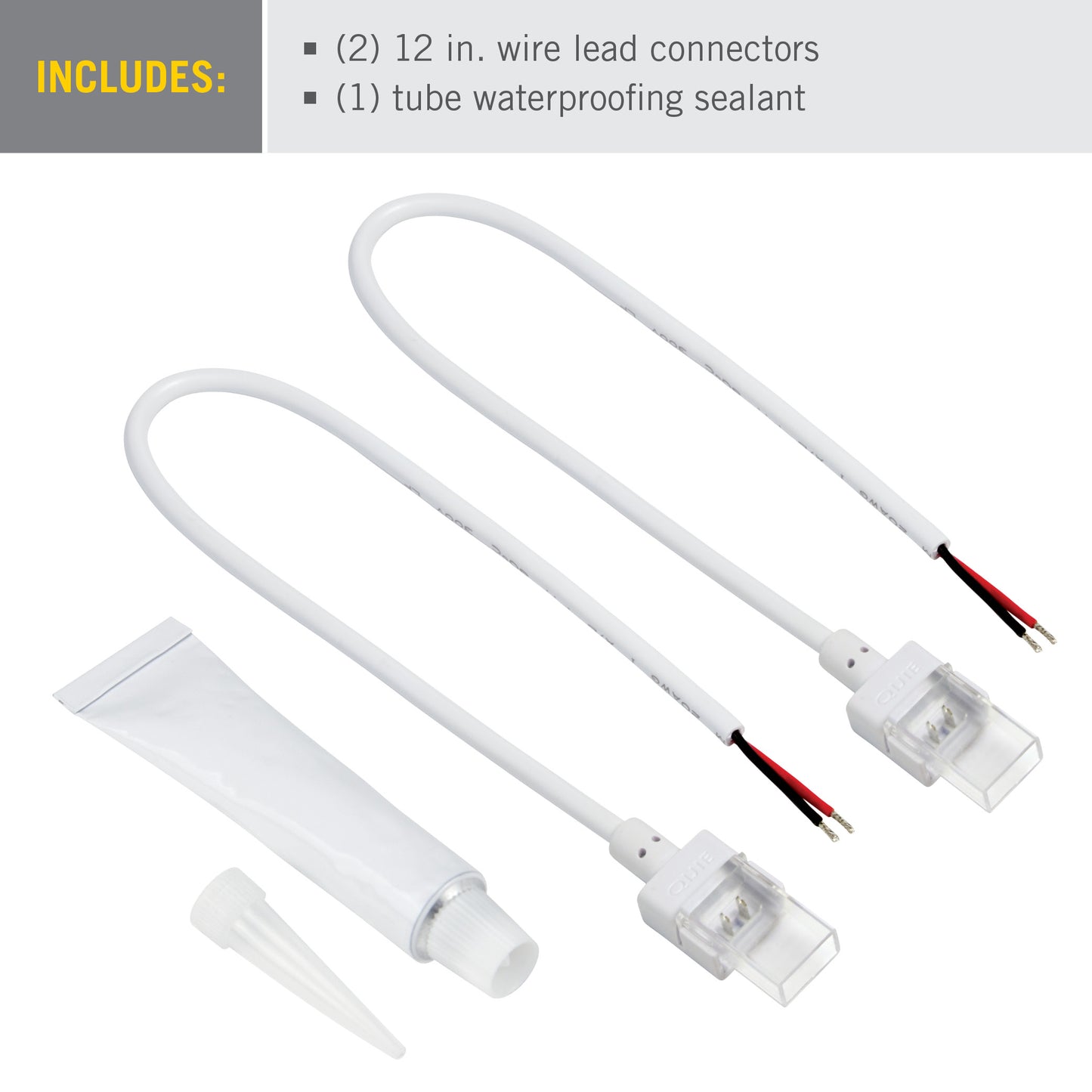 2 Pin LED Strip Light IP67 Outdoor 12 in Wire Lead Connector
