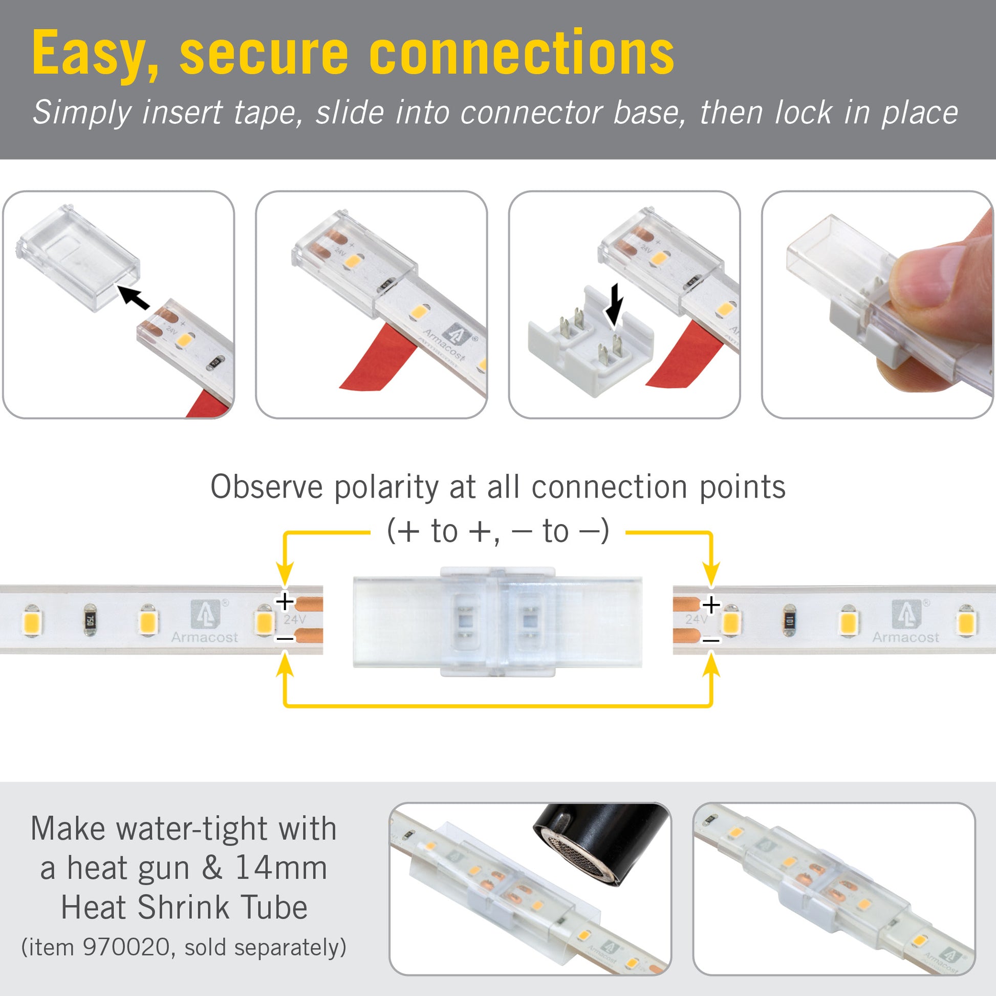 2 Pin IP67 Outdoor LED Strip Light Tape to Tape Splice Connector