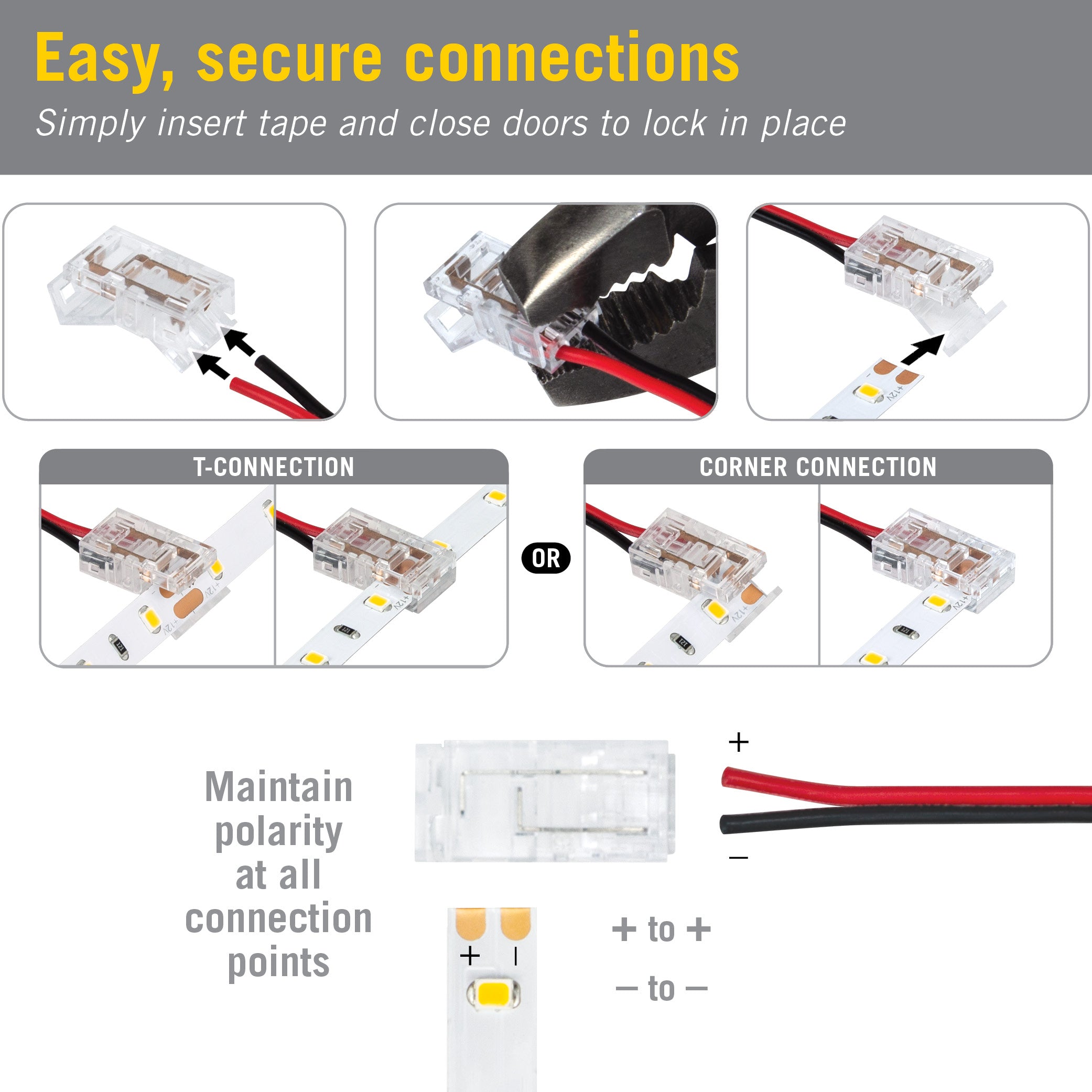 SureLock Pro 2 Pin Wire-to-Tape T & Corner Connectors – Armacost Lighting