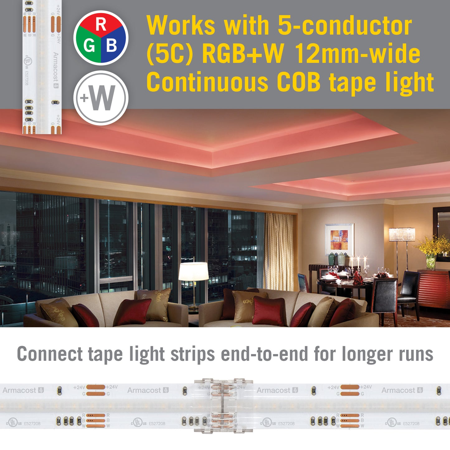 5 Pin COB RGB+W Tape to Tape Splice LED Strip Light Connectors