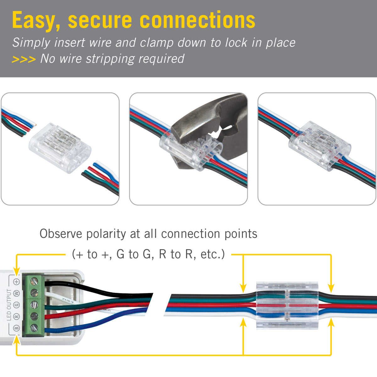 LED Light Strip Wire Connectors for RGB+W – Armacost Lighting