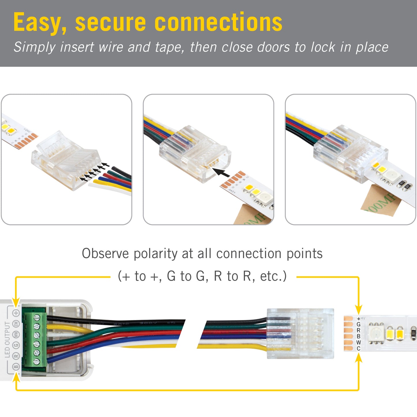 SureLock Pro 6 Pin RGB+WW LED Strip Light Tape to Wire Connector