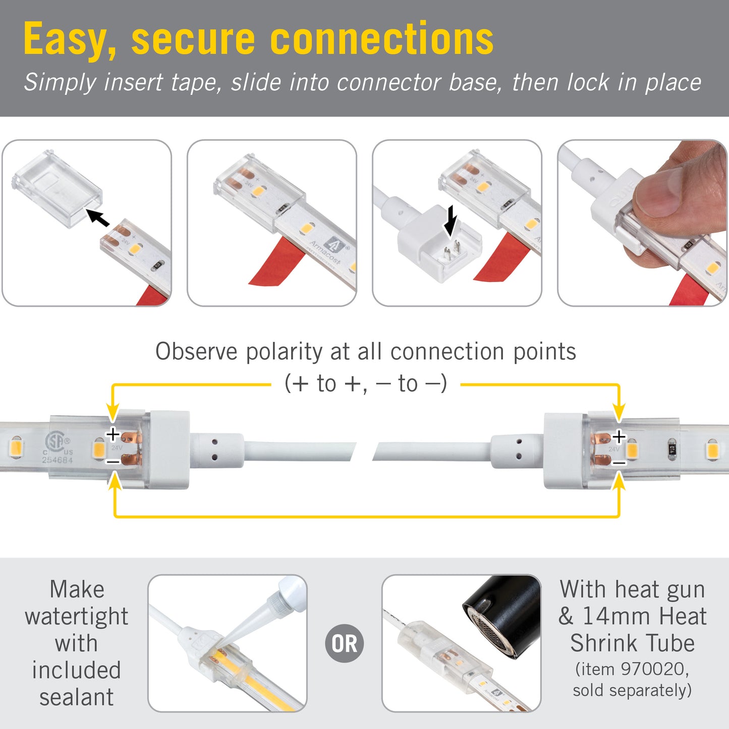 2 Pin IP67 Outdoor LED Strip Light Tape to Tape Connectors