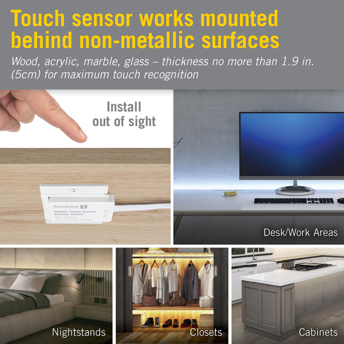 Hidden Touch Sensor LED Dimmer Switch
