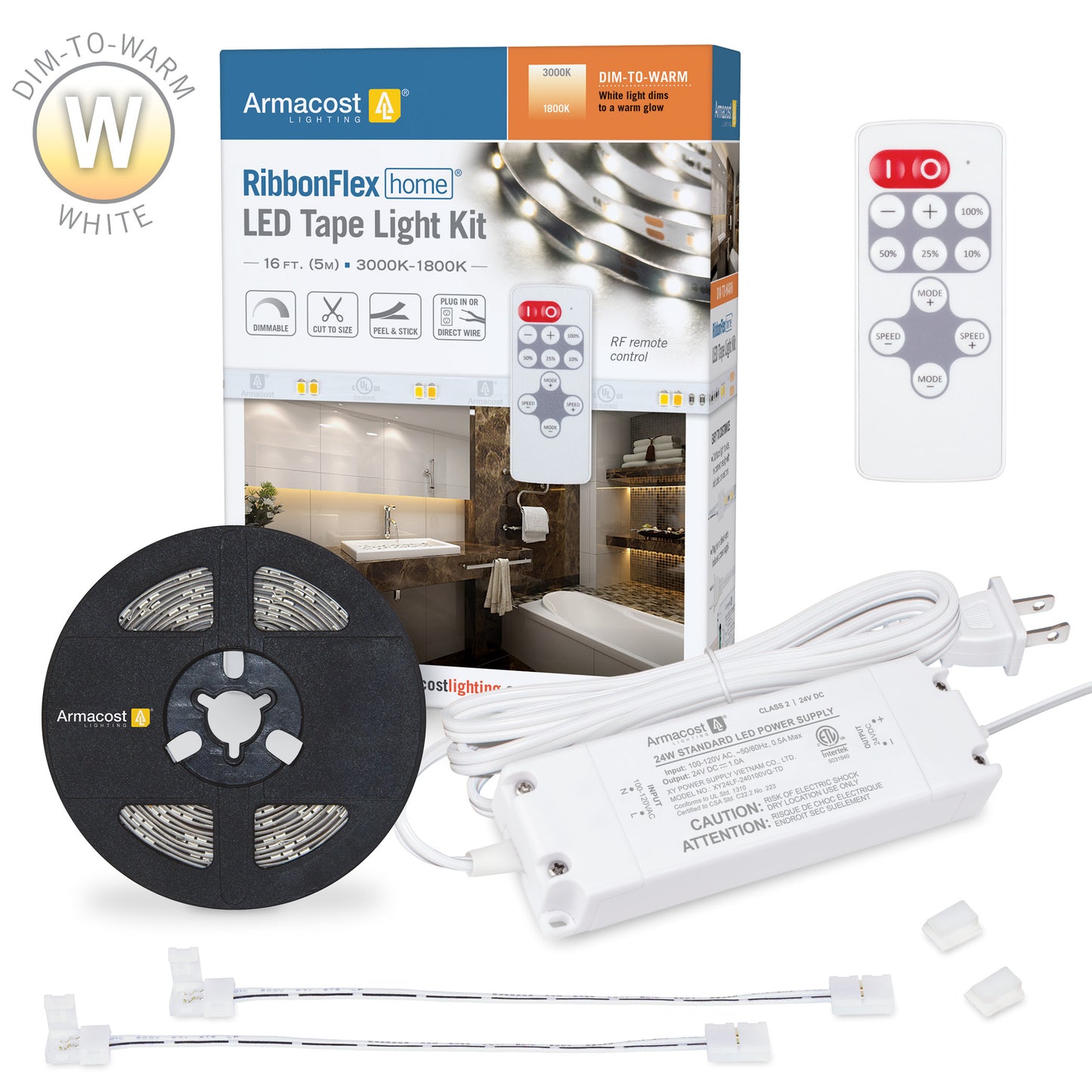 RibbonFlex Home 24V Dim to Warm White LED Strip Light Kit