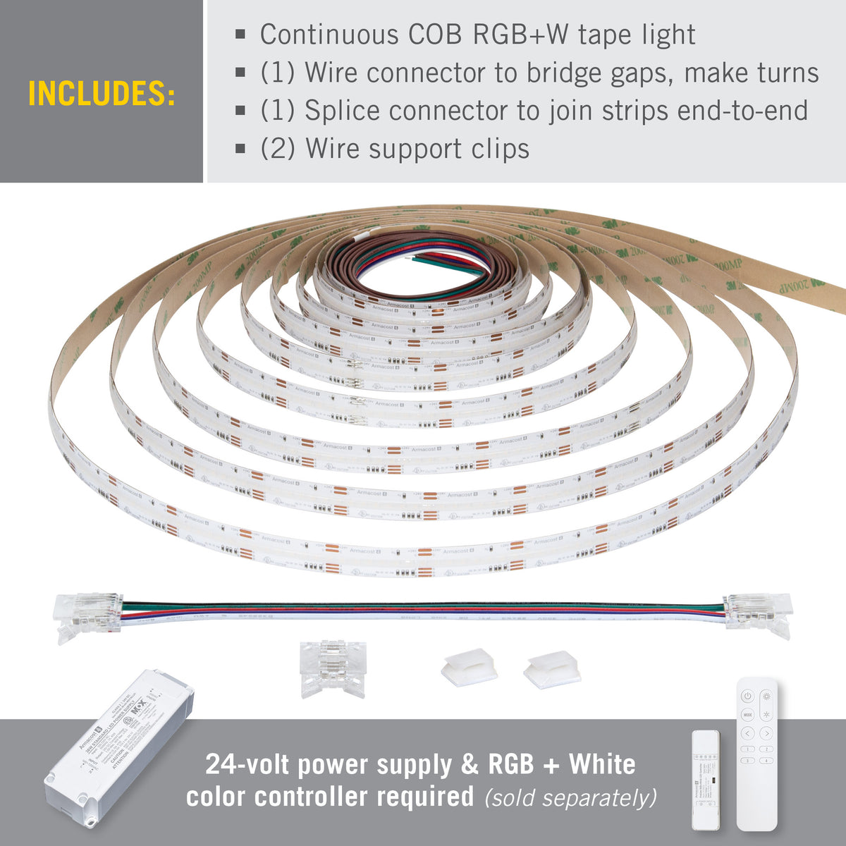 Continuous Cob Panel LED Strips RGB Lights Plus White 24V COB – Armacost Lighting