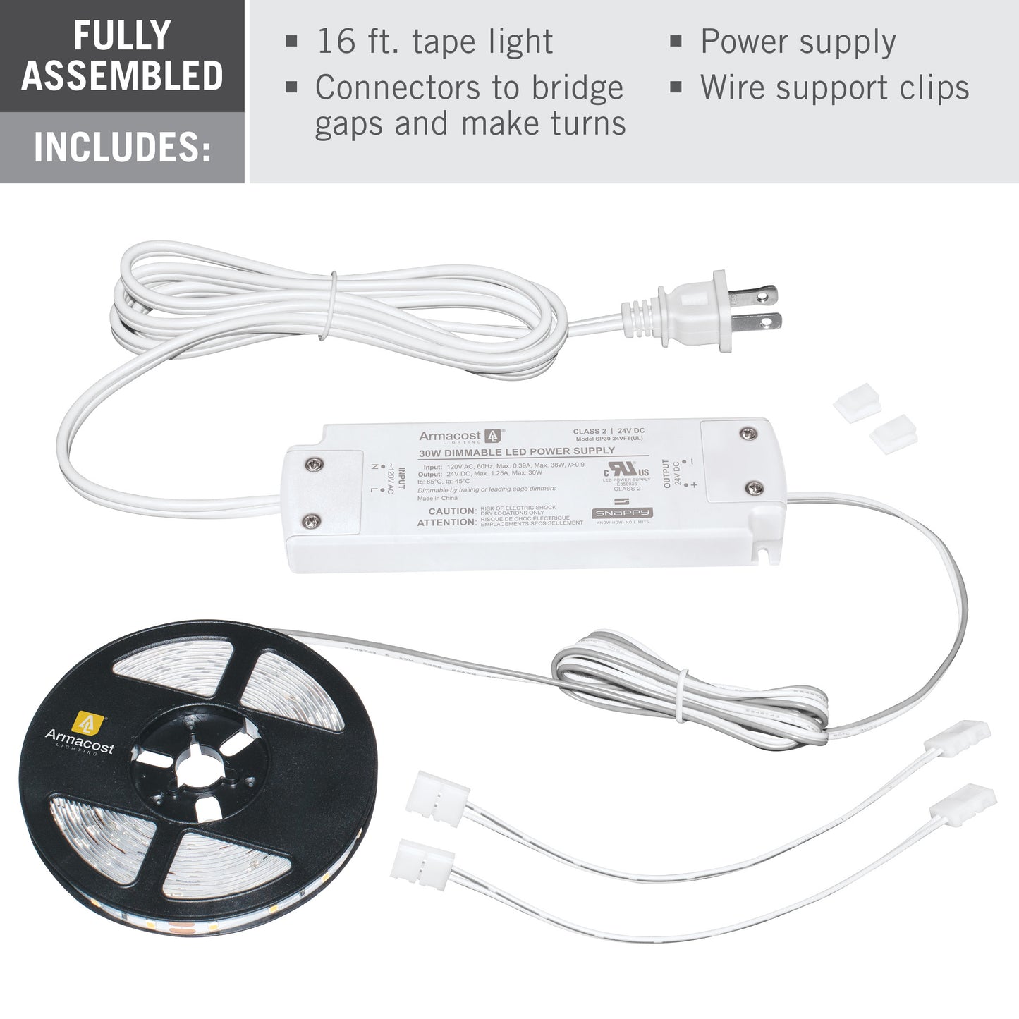 12 Volt AC Dimmable White LED Strip Light Kit