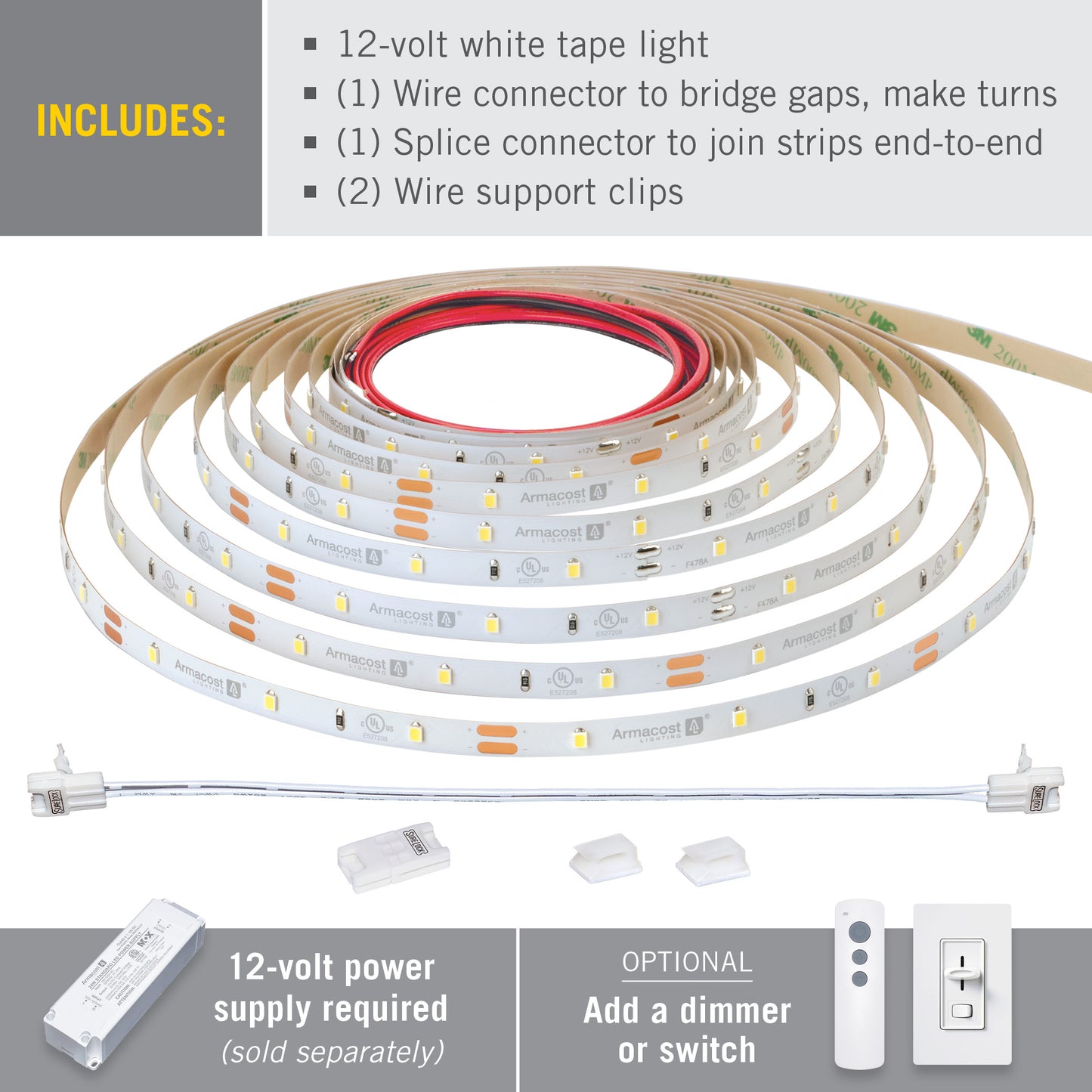 RibbonFlex Pro 12V White LED Strip Light Tape 30 LED/m