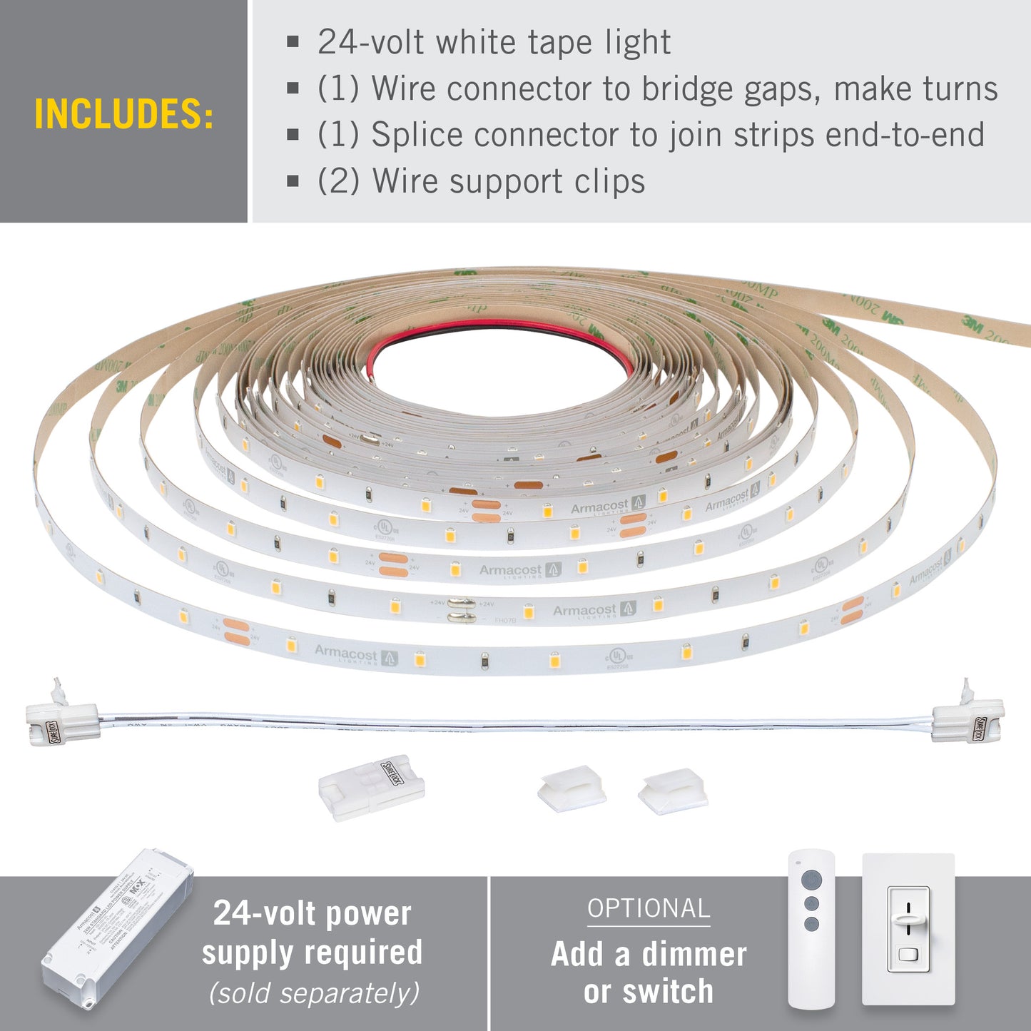 24 Volt White LED Strip Light Tape 30 Pro