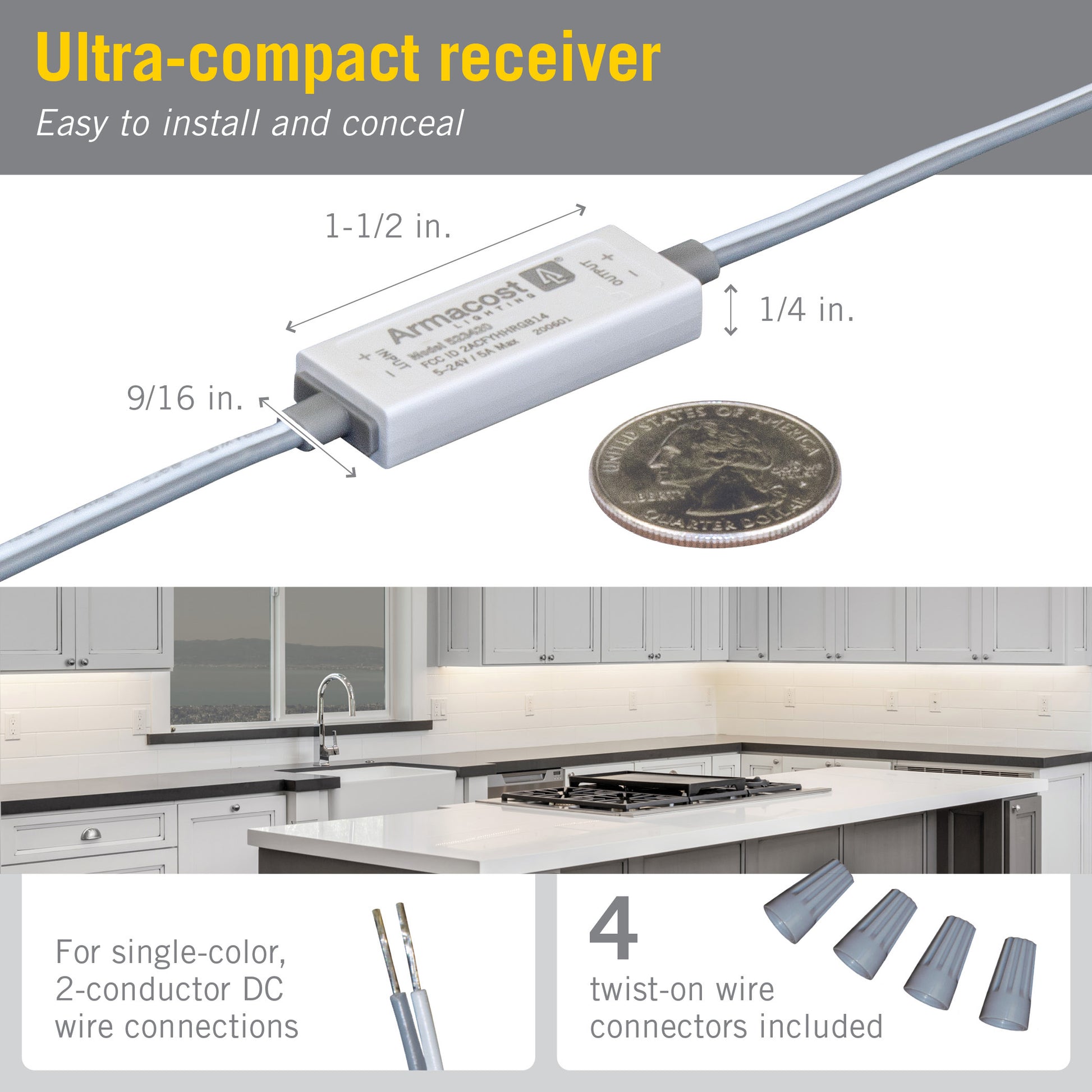 Slimline White Single Color LED Strip Light Controller