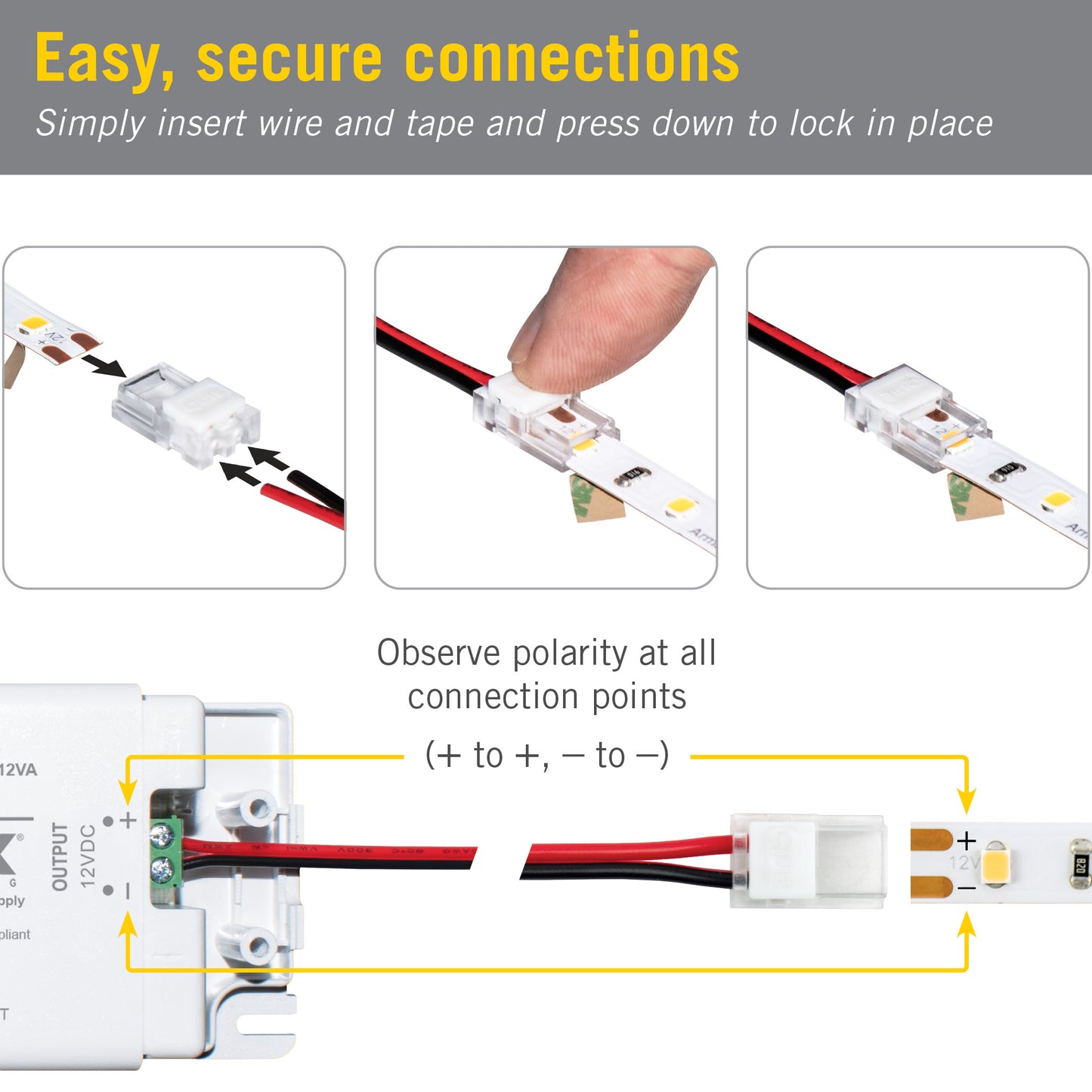 SureLock Pro 2 Pin Tape to Wire LED Strip Light Channel Connectors
