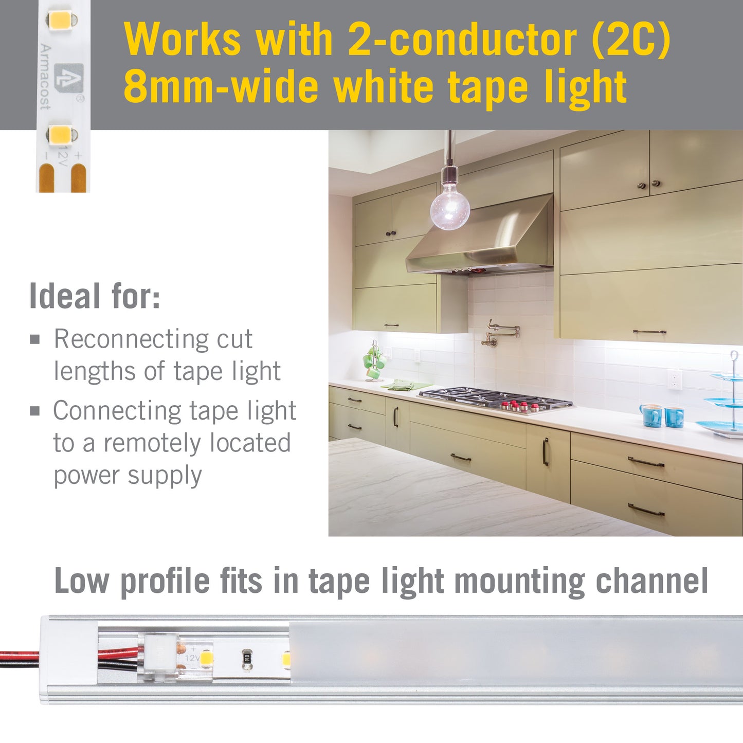 SureLock Pro 2 Pin Tape to Wire LED Strip Light Channel Connectors