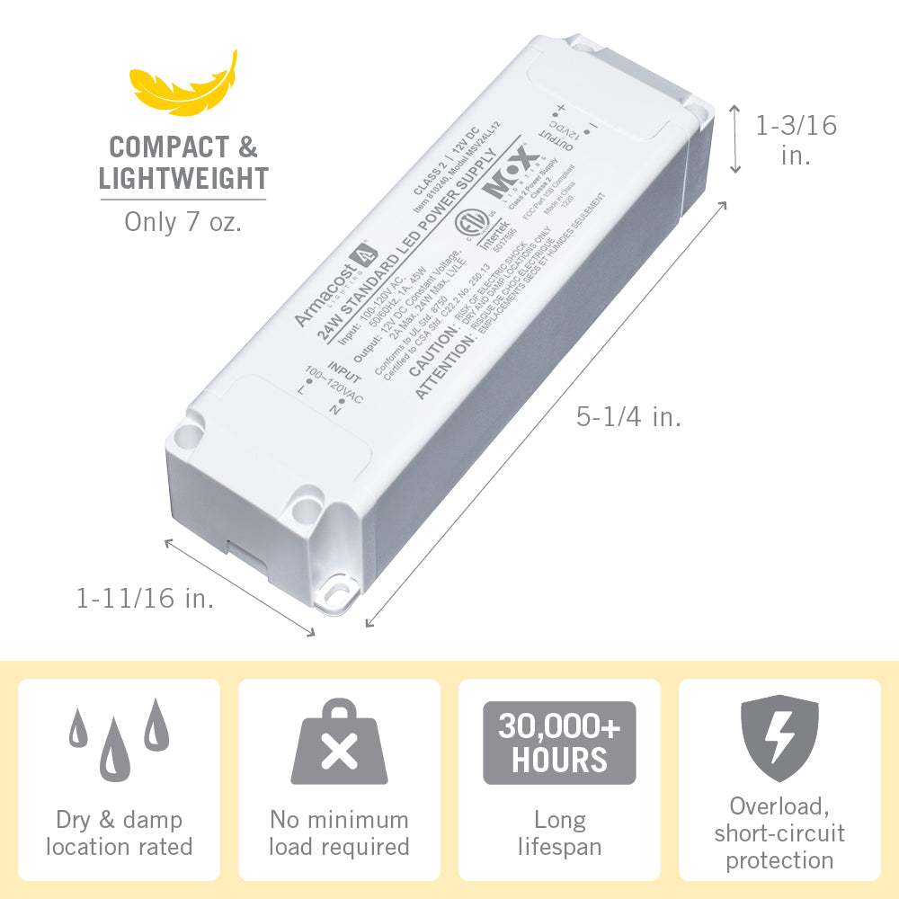 Armacost Lighting 810600 12 Volt LED Power Supply, 60 Watt, White