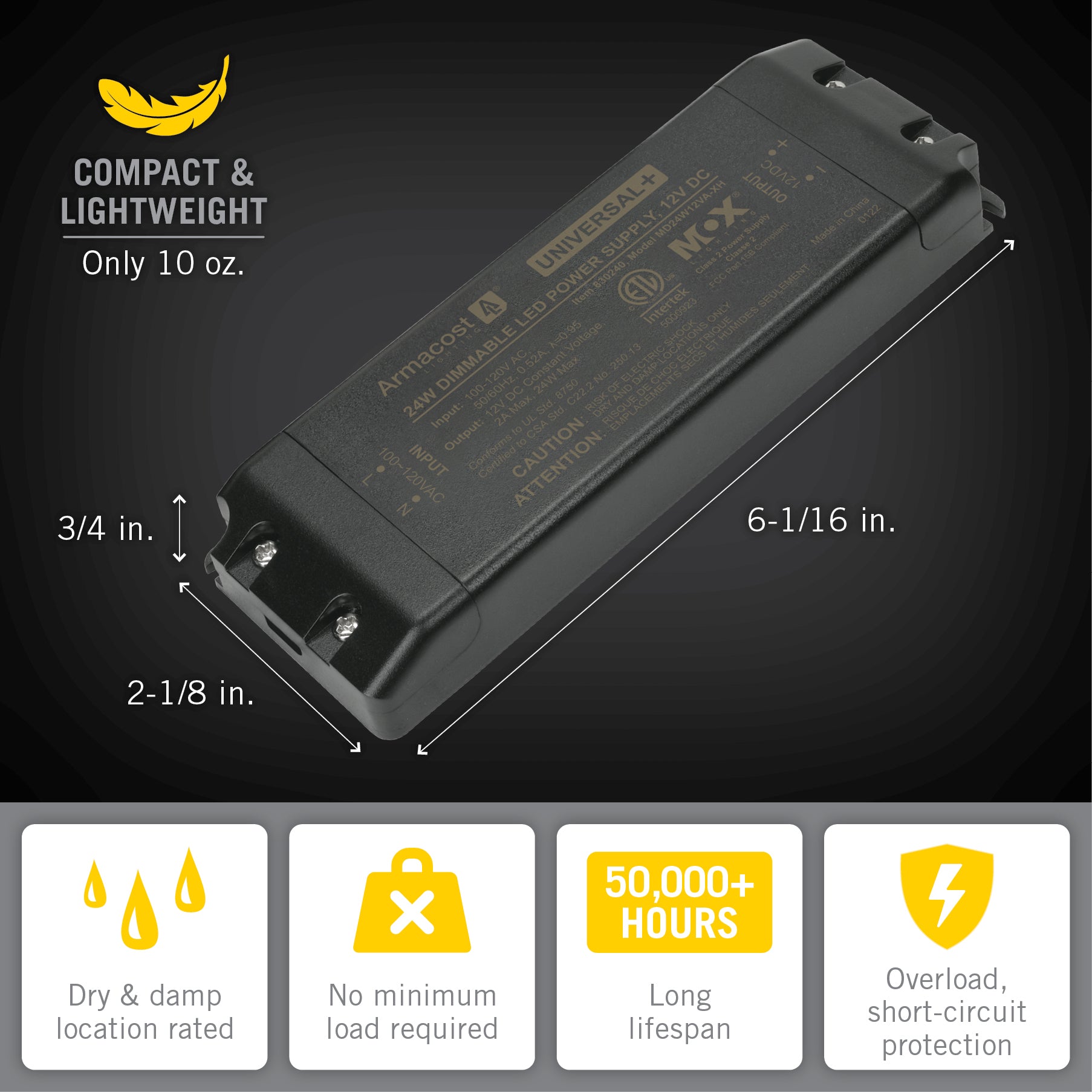 Armacost Lighting LED Power Supply 12-Watt Standard Driver 12-Volt