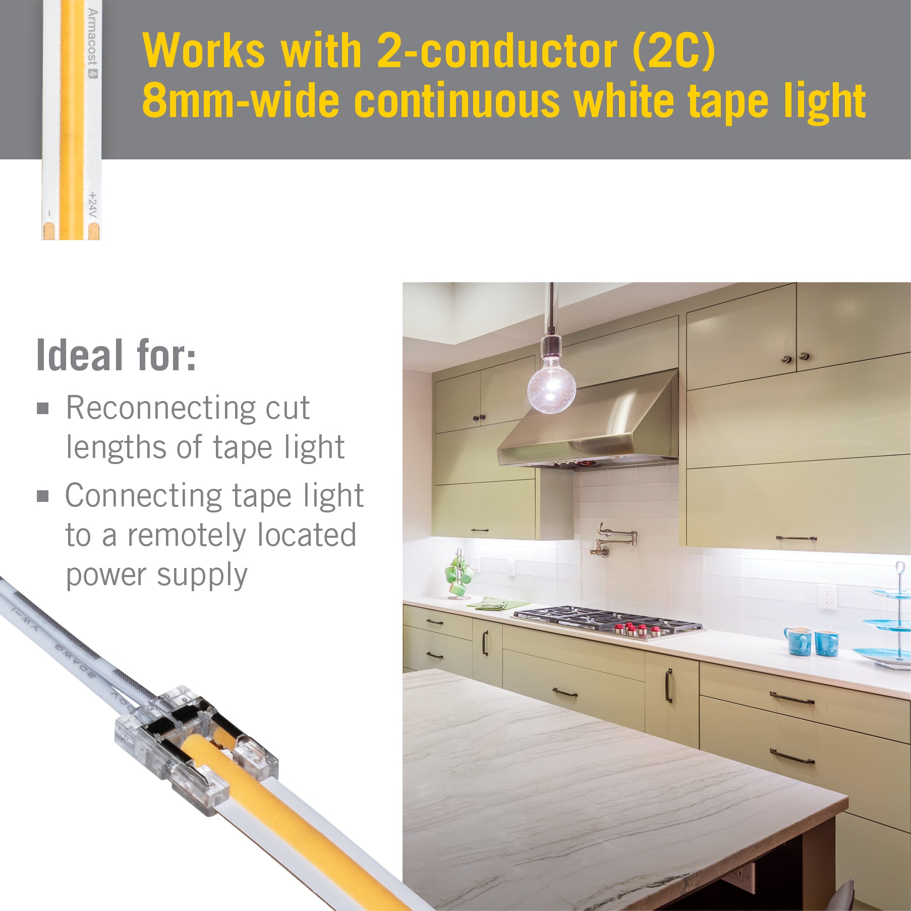 2C LED Strip COB 48″ Wire Lead Connector – Armacost Lighting