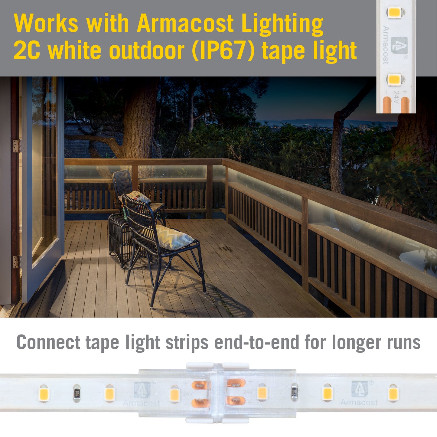 2 Pin IP67 Outdoor LED Strip Light Tape to Tape Splice Connector