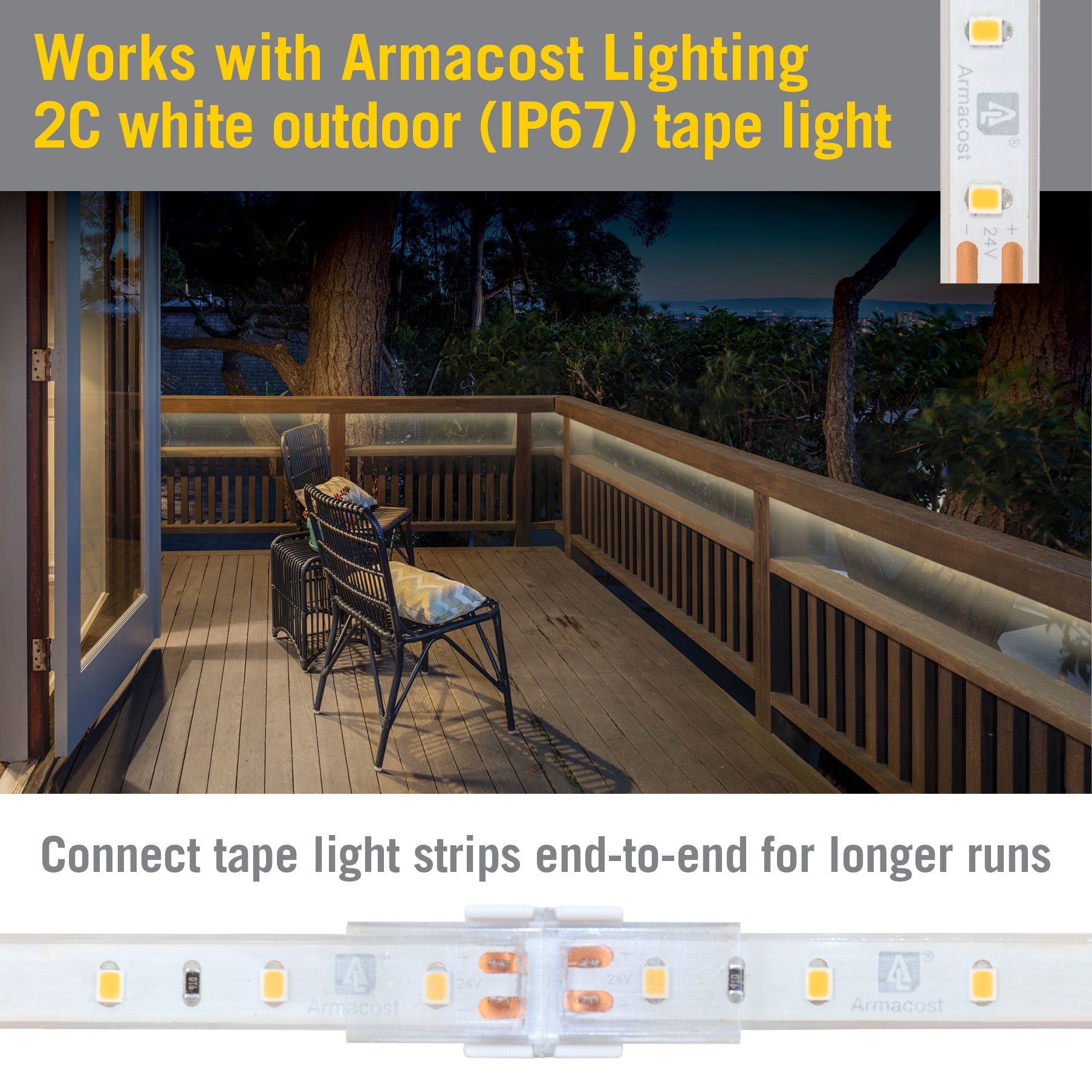 2 Pin IP67 Outdoor LED Strip Light Tape to Tape Splice Connector