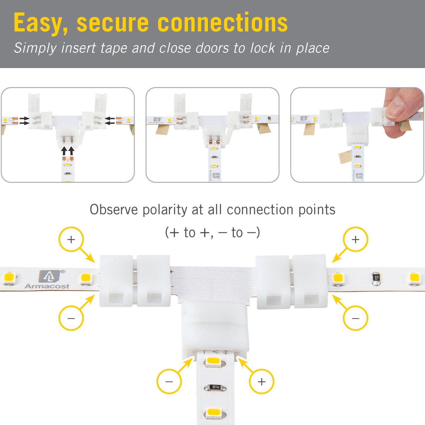 SureLock Pro 2 Pin LED Strip Light Tape to Tape T Connector