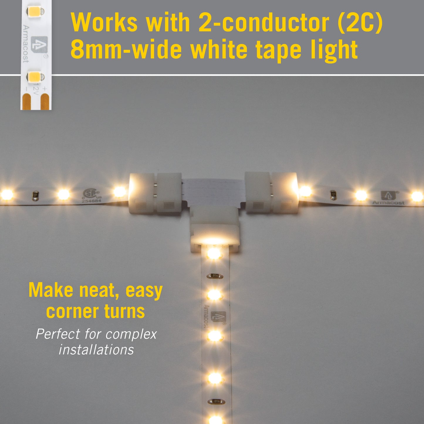 SureLock Pro 2 Pin LED Strip Light Tape to Tape T Connector