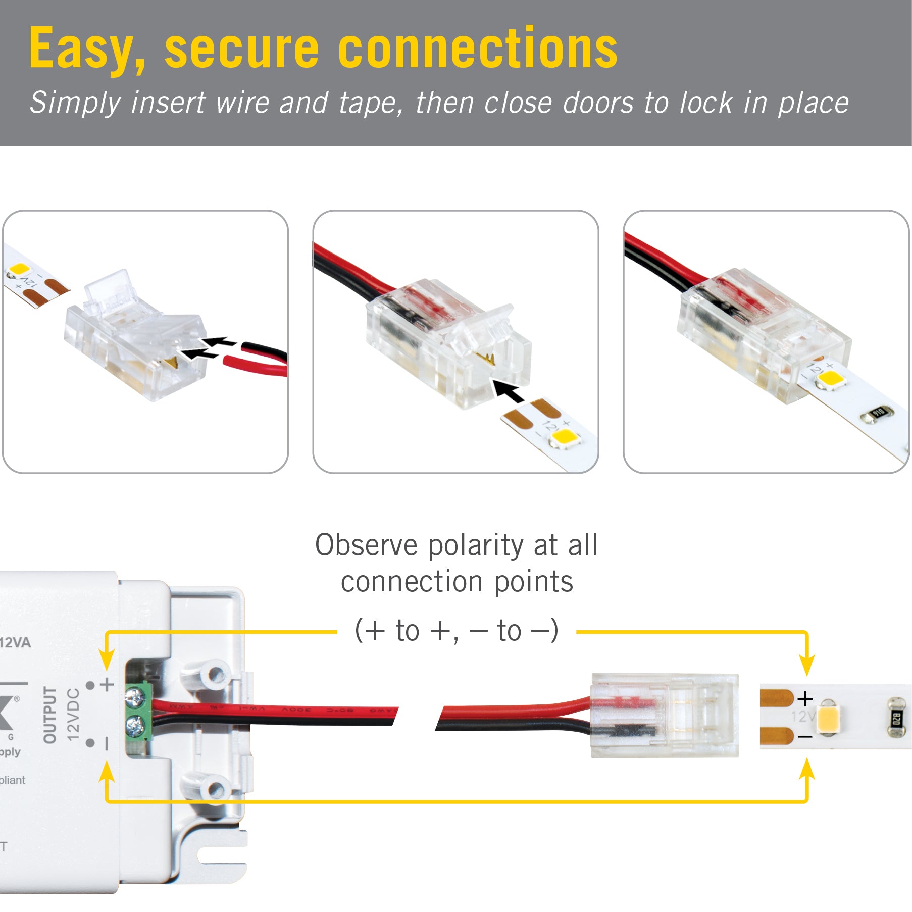 6 Pack 2 Pin LED Strip Light Wire to Tape Connectors