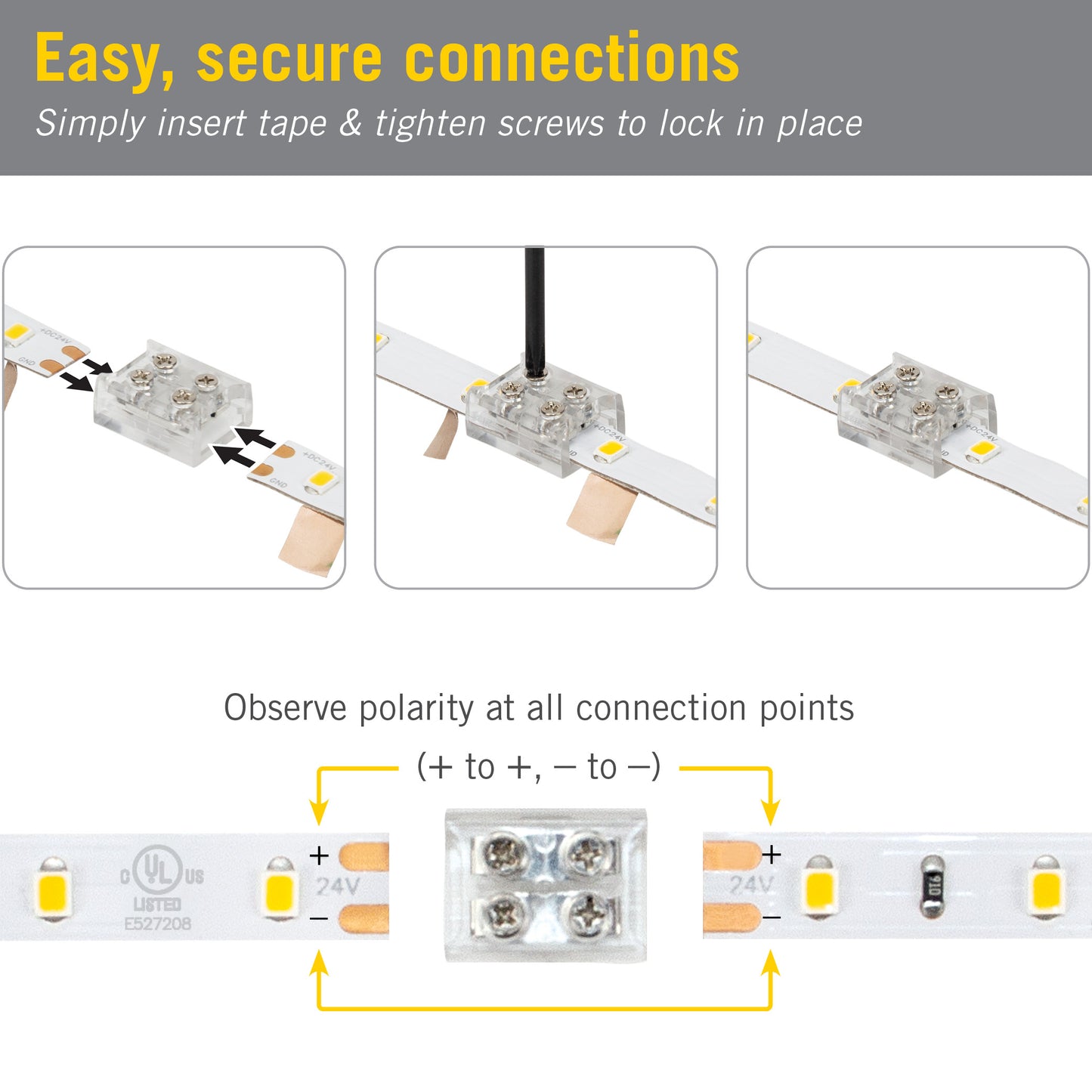 2 Pin LED Strip Light Screw Splice Connector