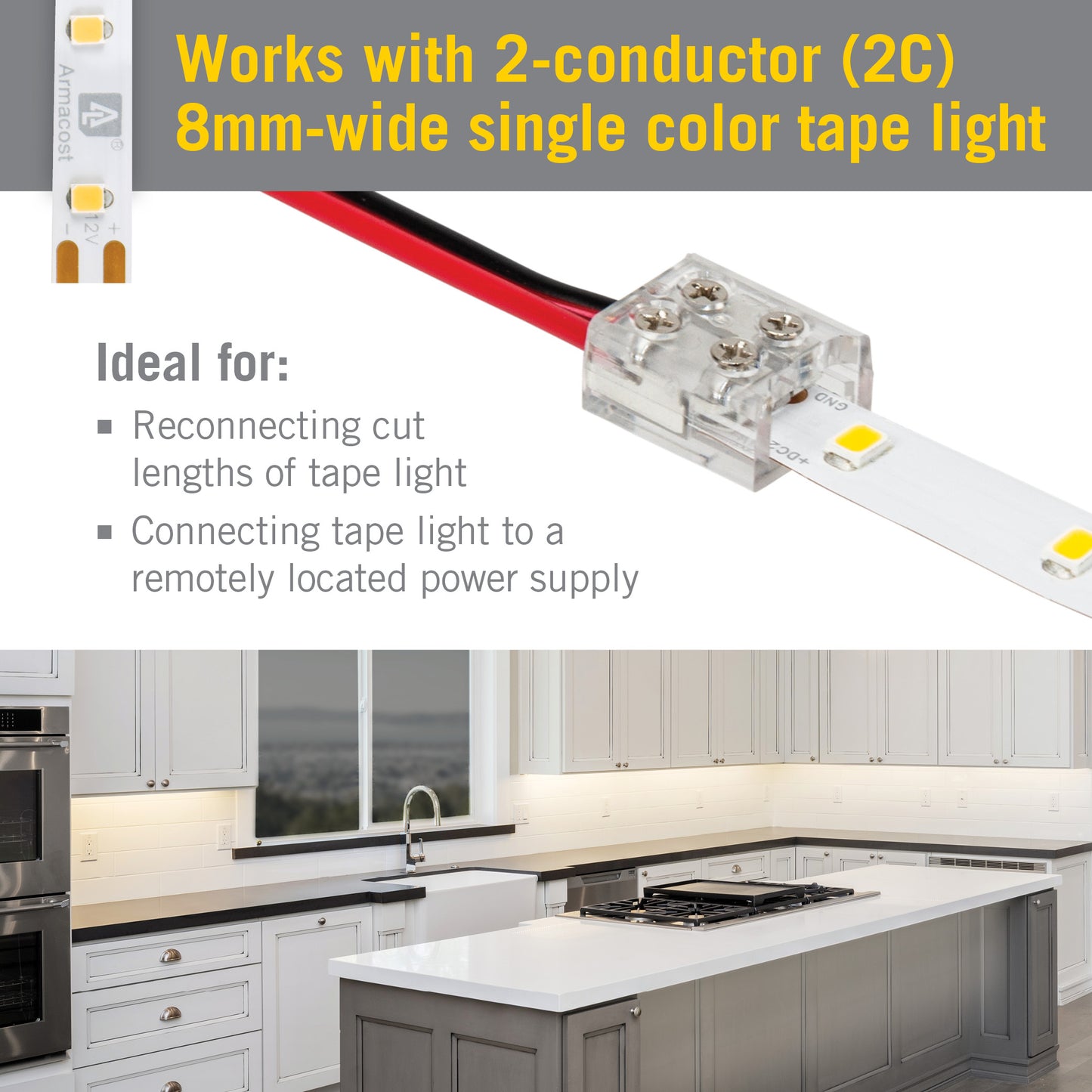 2 Pin LED Strip Light Screw Tape to Wire Connector