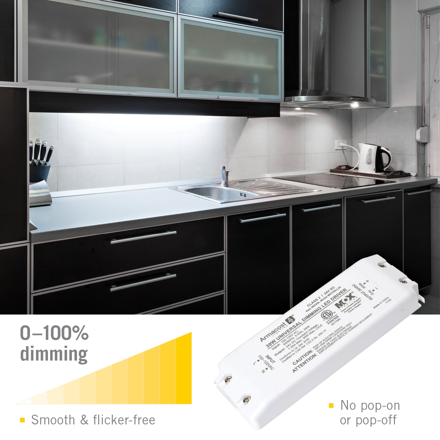 4x Cadix - Mini spot encastrable LED 12V blanc avec transformateur - 3 Watt  - Dimmable