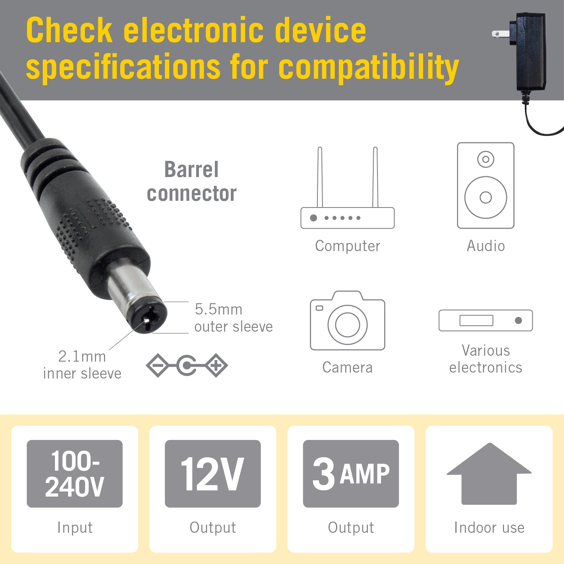 DC Power Cable, 12V DC