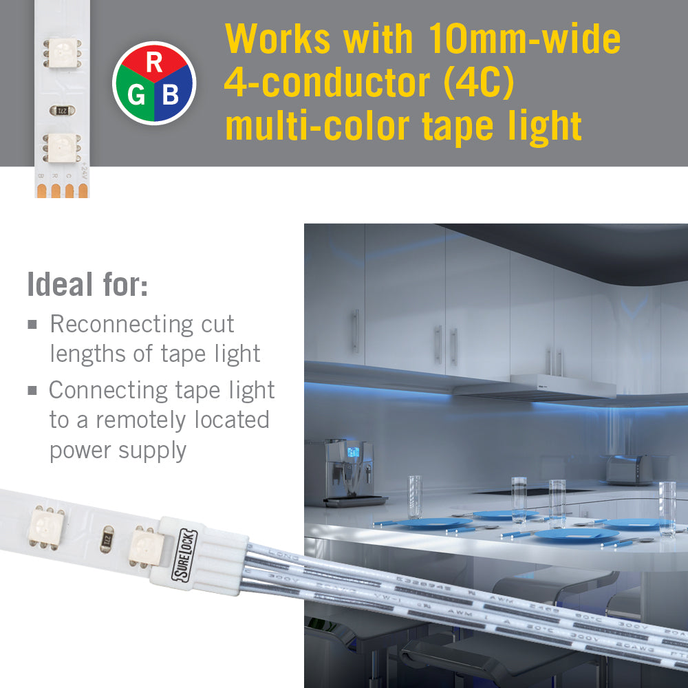 SureLock 4 Pin RGB LED Strip Light Tape to Wire Connector