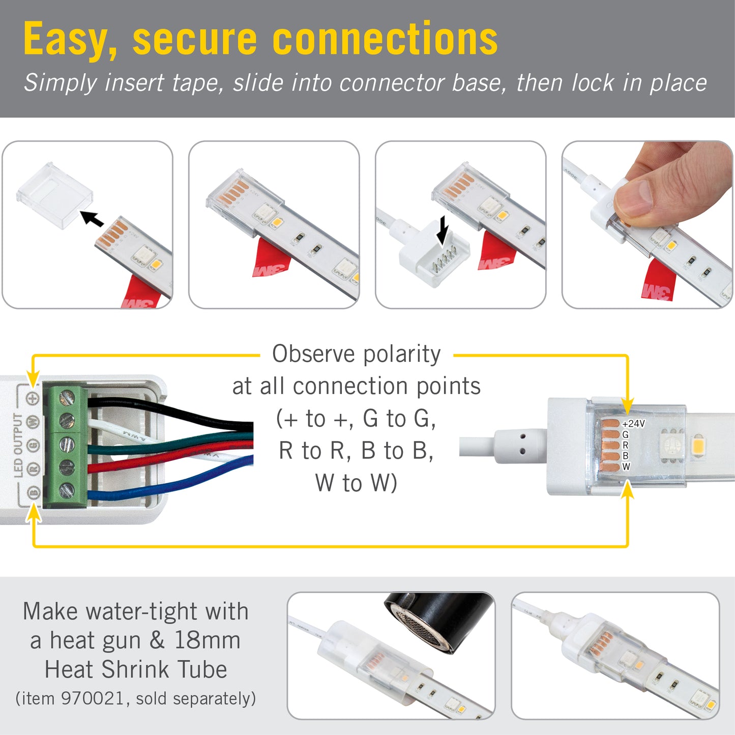 5 Pin IP67 Outdoor LED Strip Light RGB+W 12 in Wire Lead Connector
