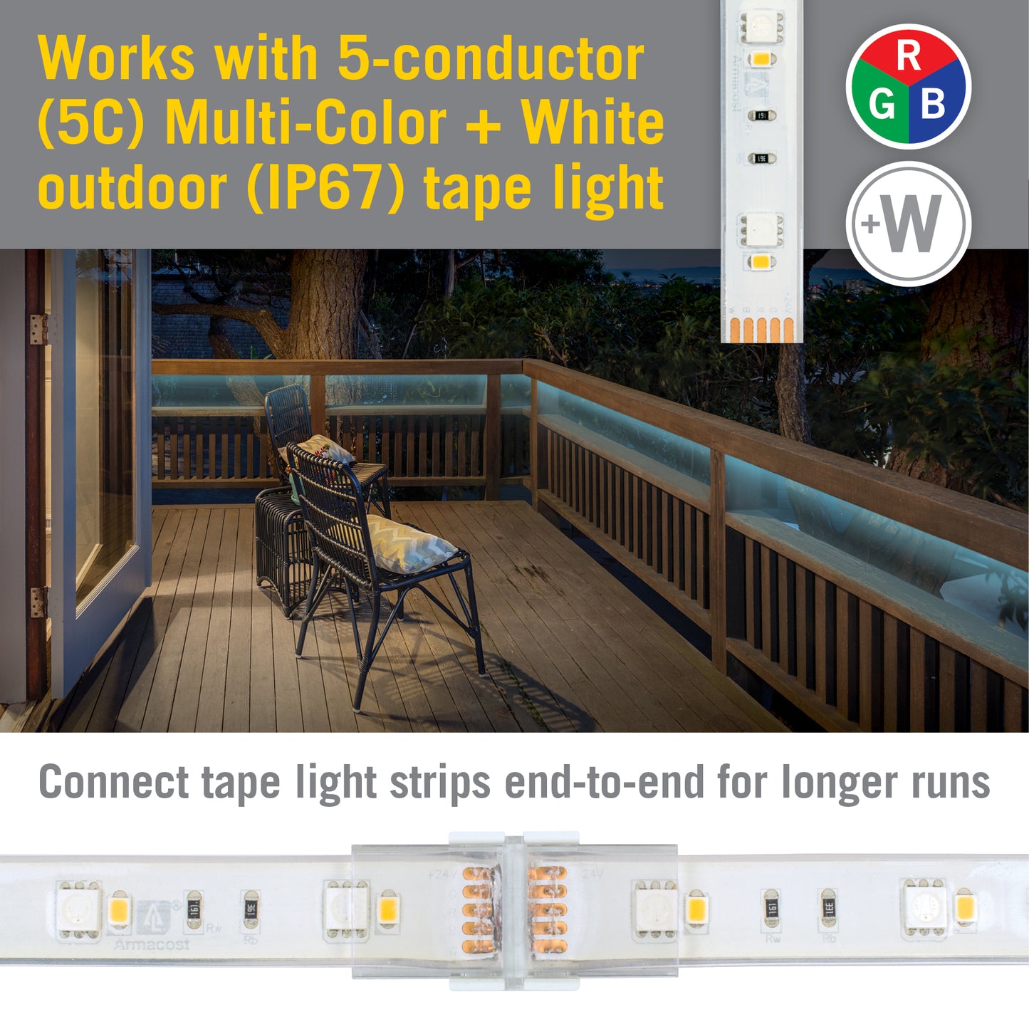5 Pin IP67 Outdoor LED Strip Light RGB+W Tape to Tape Splice Connector
