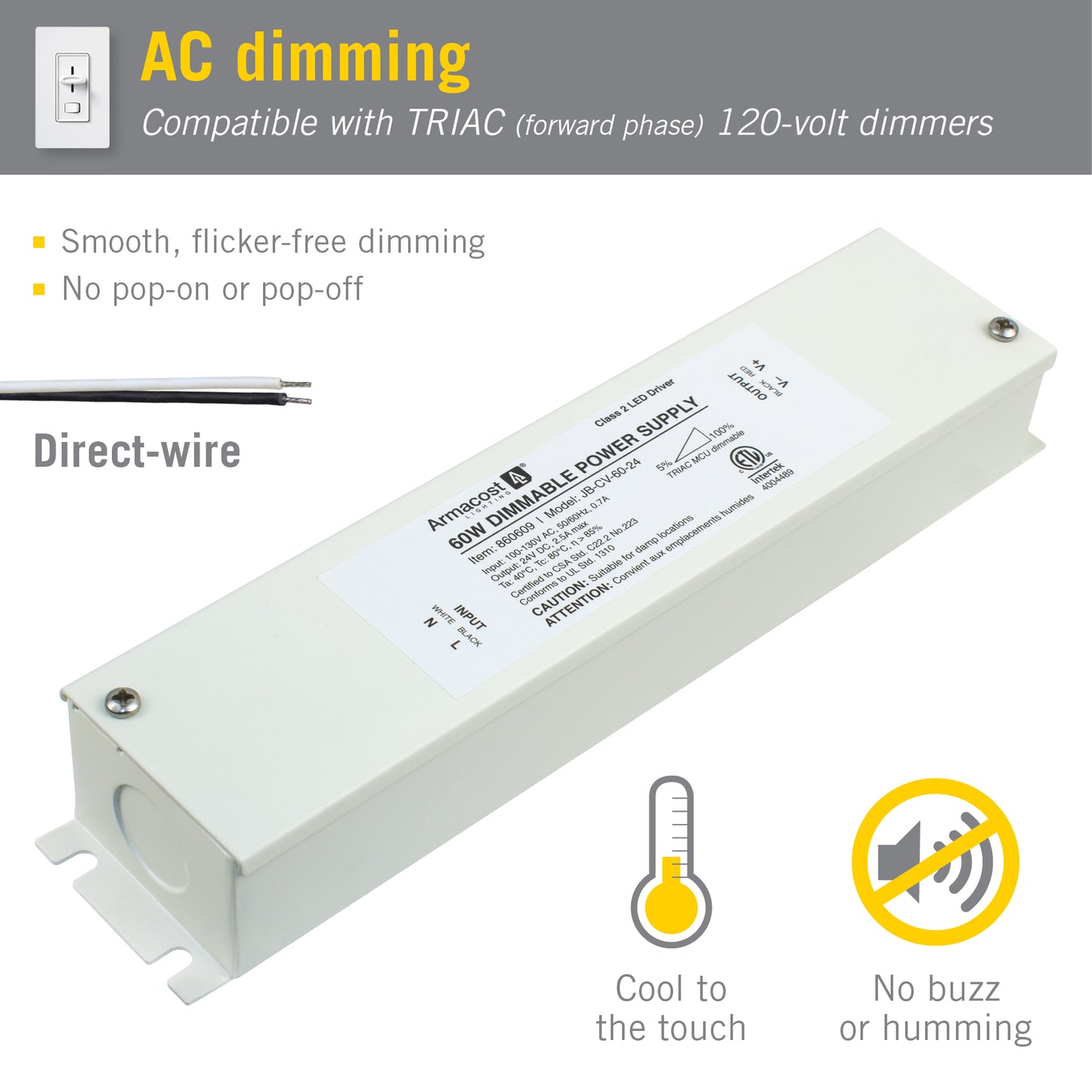 60W Dimmable LED Driver with Enclosure 24 Volt DC
