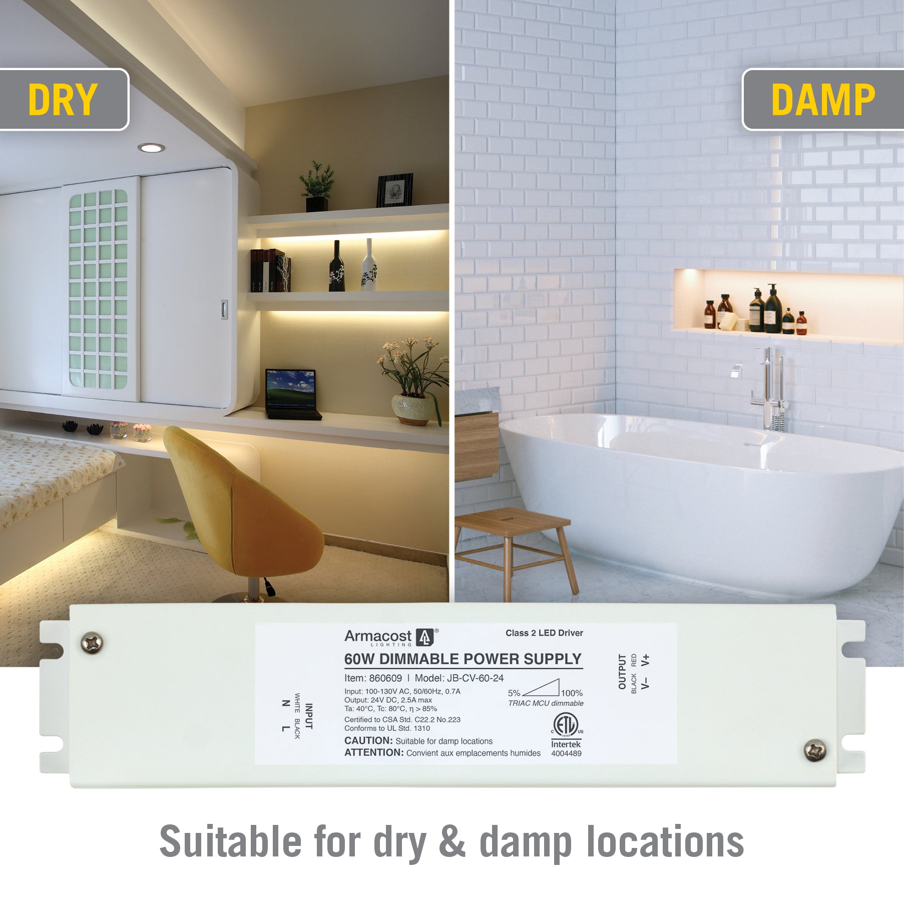 60W Dimmable LED Driver with Enclosure 24 Volt DC