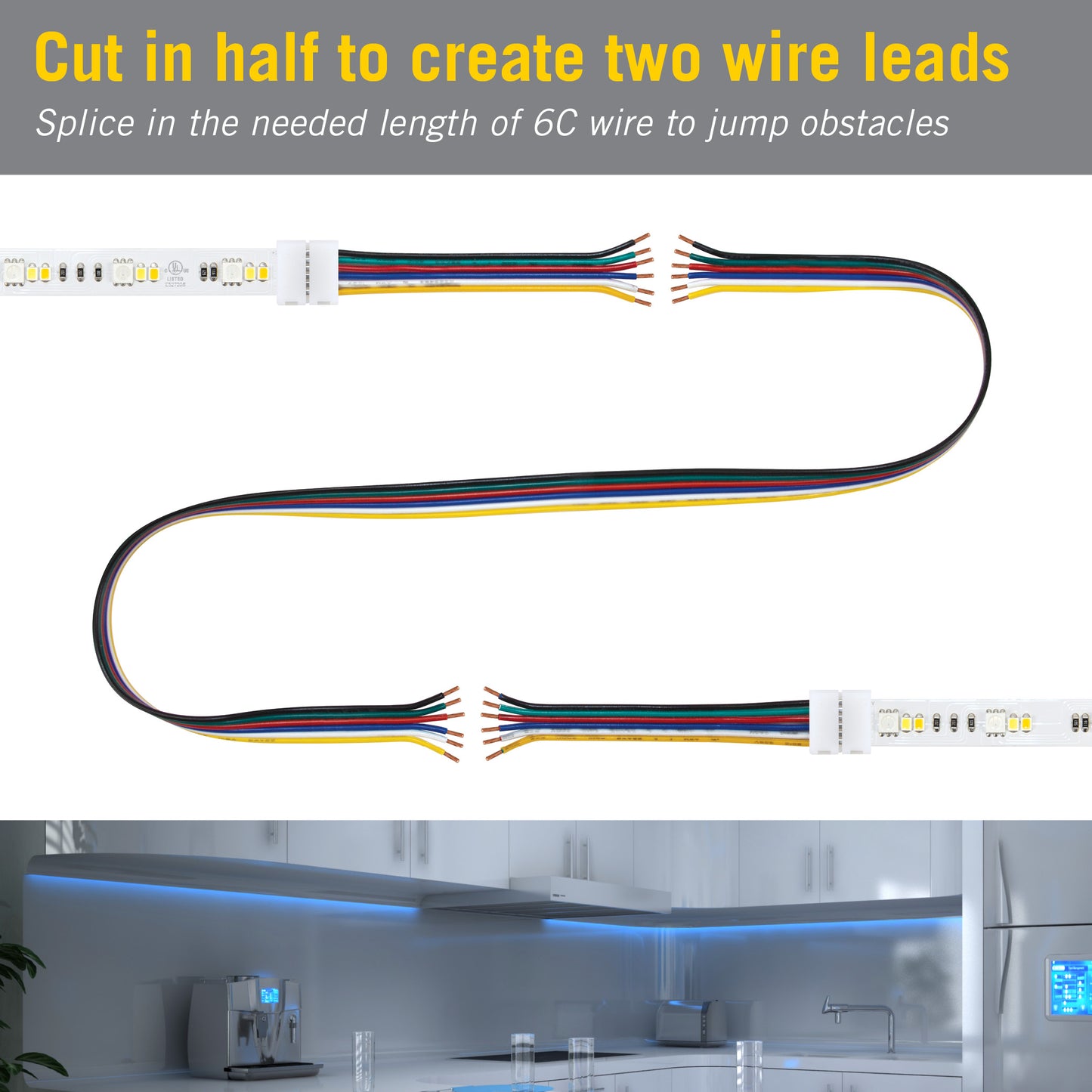 6 Pin RGB+WW LED Strip Light 6 in Tape to Tape Connector