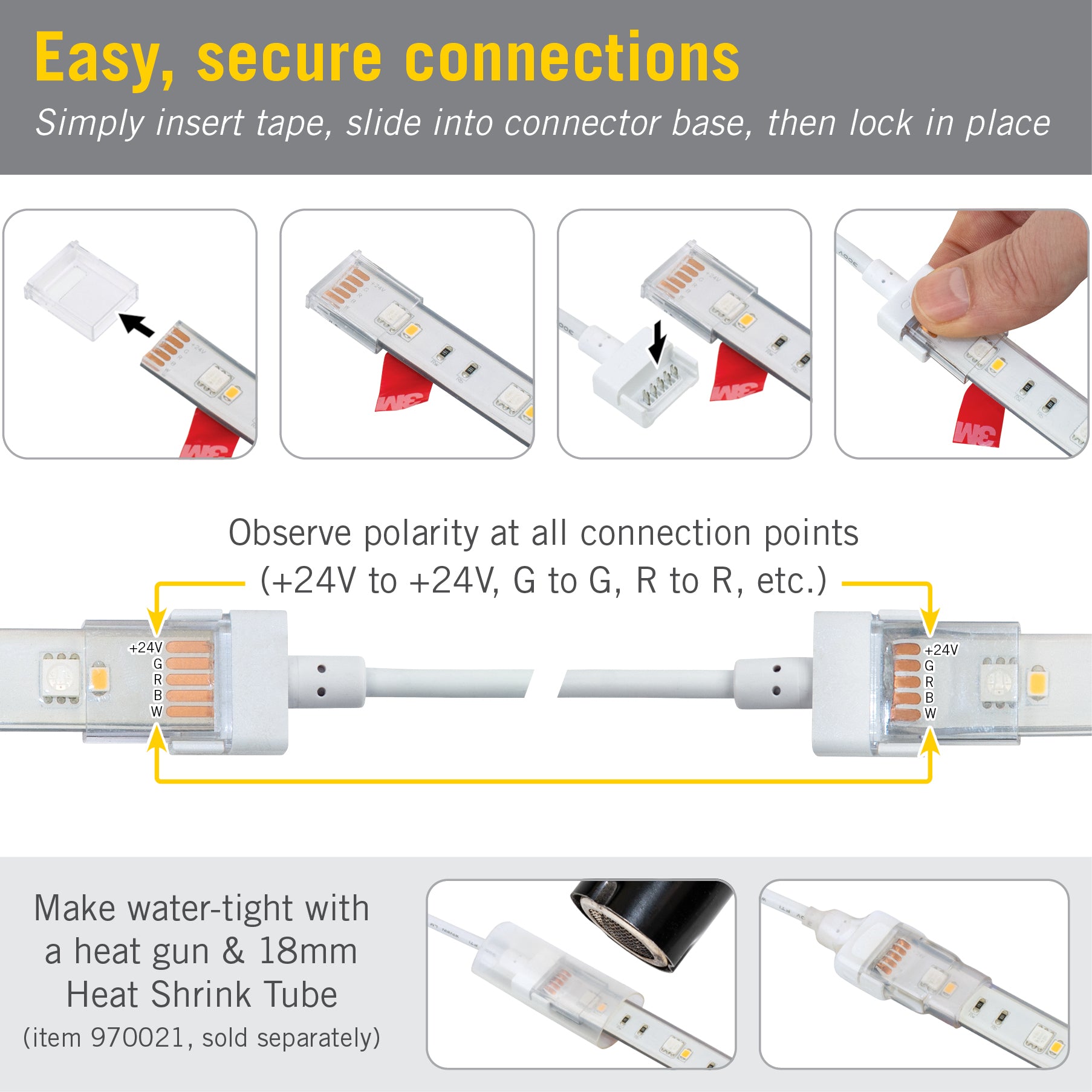 5 Pin RGBW IP67 LED Strip Light 6 in Tape to Tape Connector