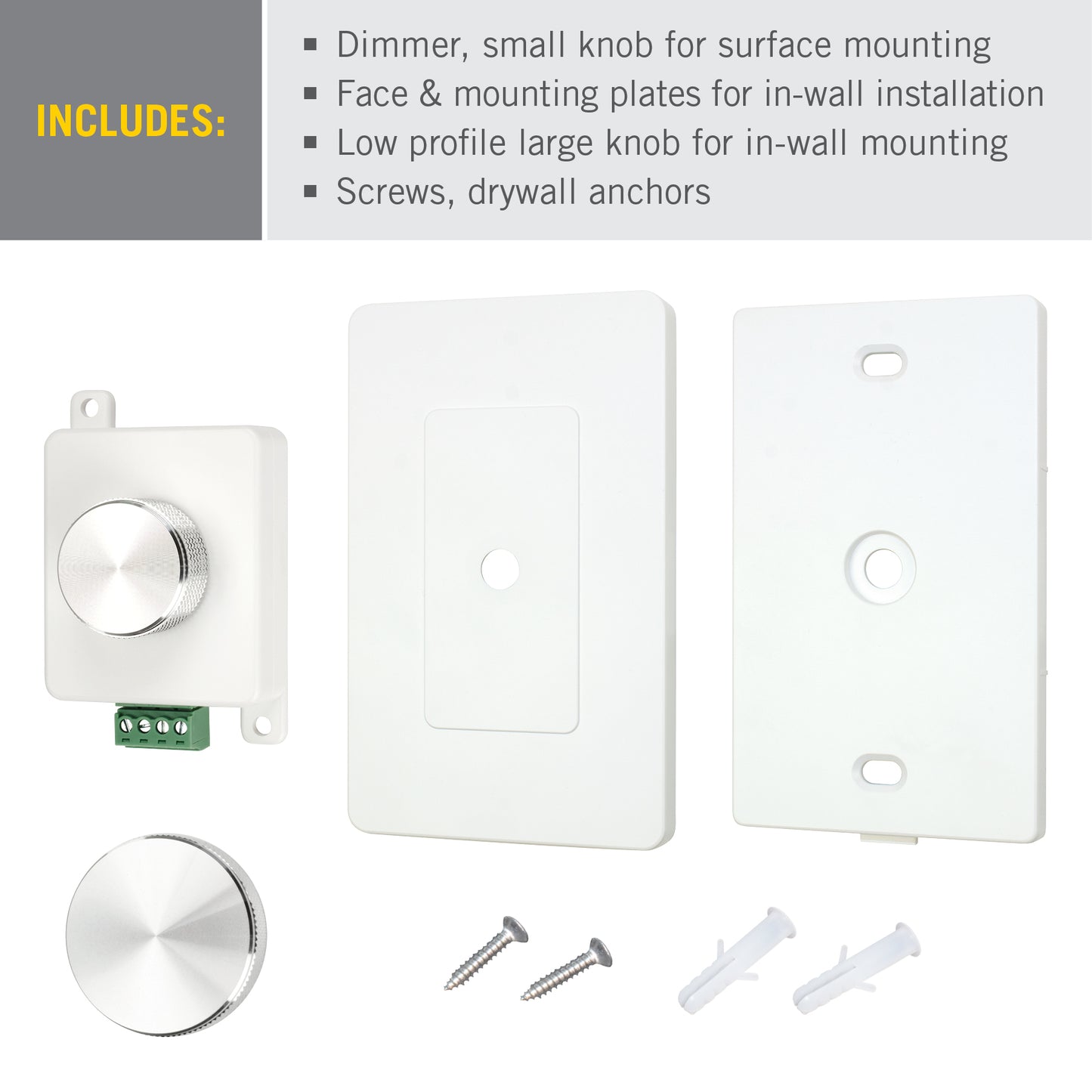 Pro Wall Mount LED Dimmer with Rotary Switch Kit for Dimmable Strip Lights,  US Size