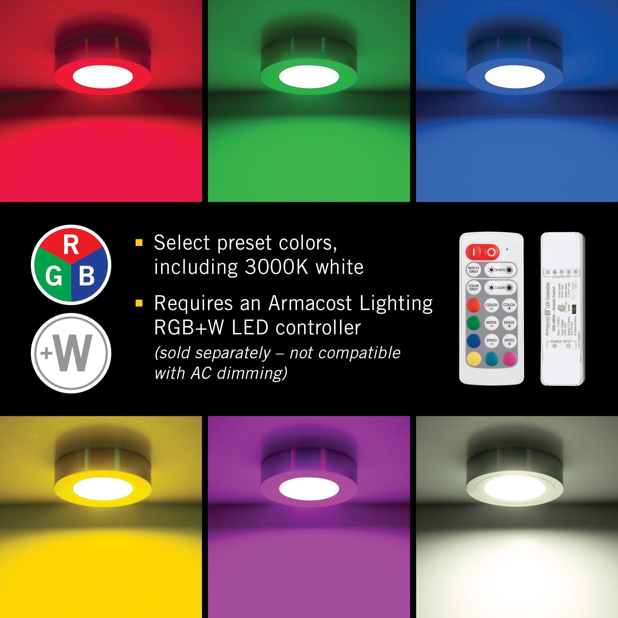 Armacost Lighting Purevue RGBW Under Cabinet LED Puck Light Black Satin