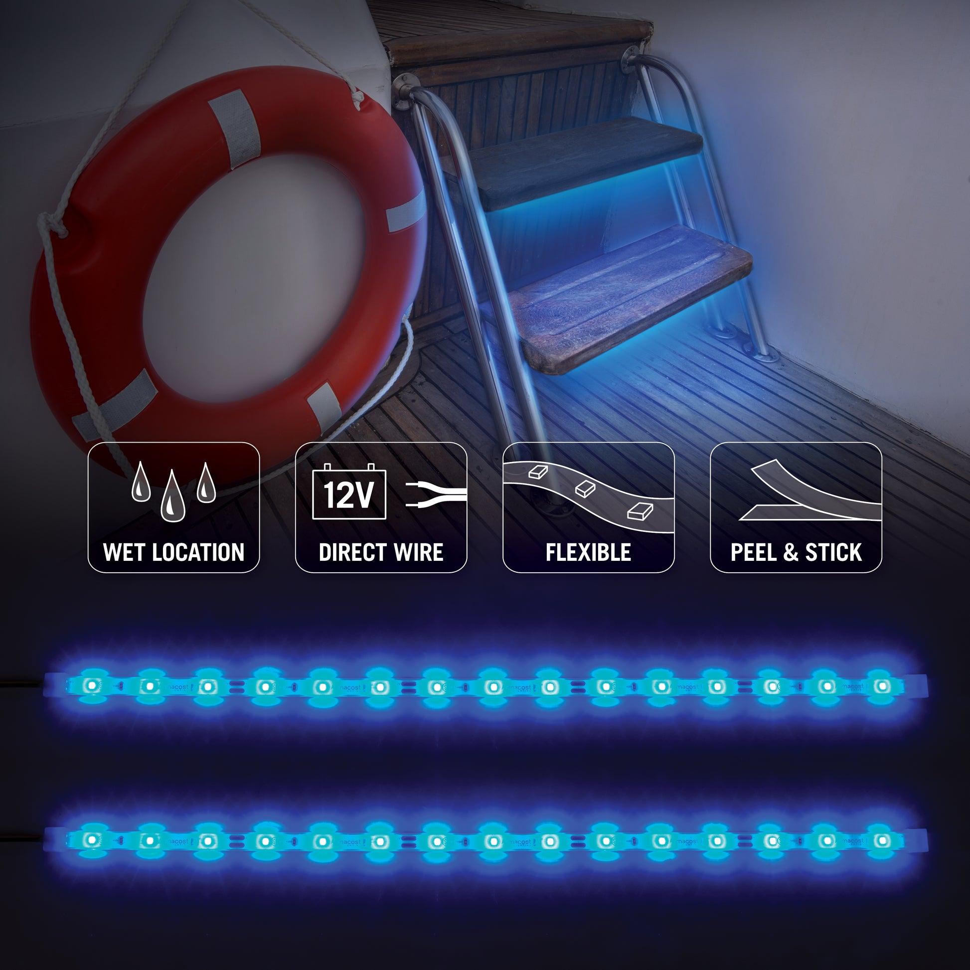 18 inch Blue Waterproof LED Strip Light Tape