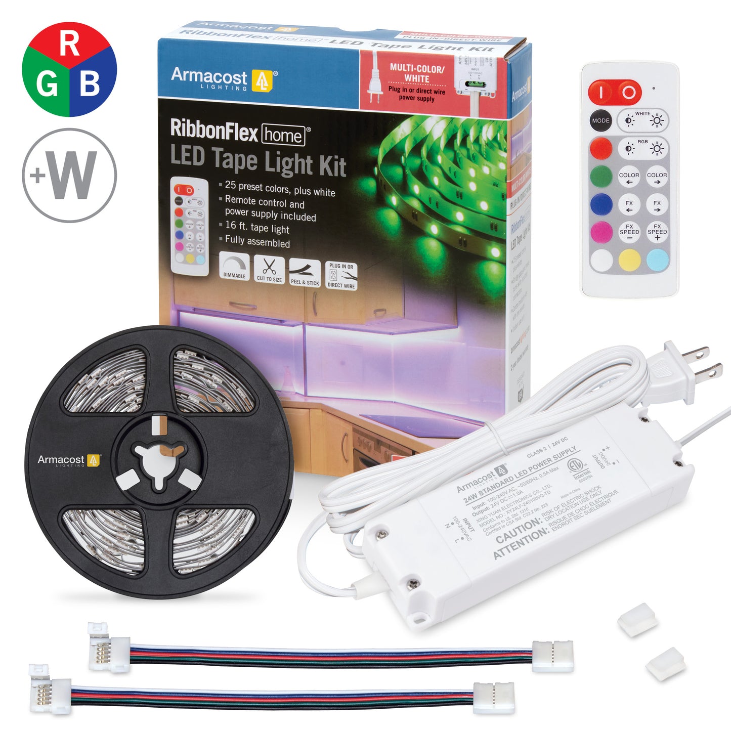 RibbonFlex Home 24V RGB+W Hardwire LED Strip Light Kit