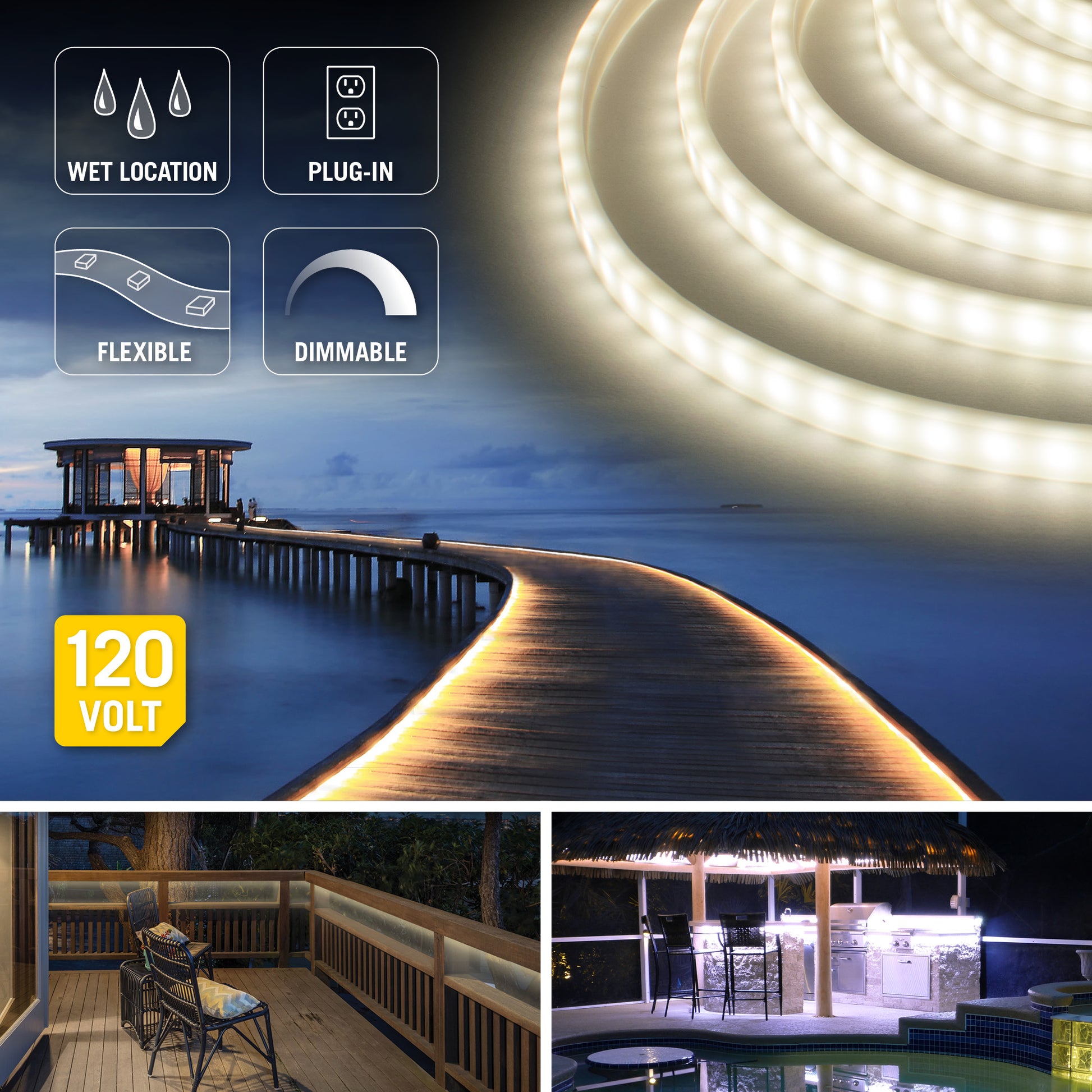 White 120V Outdoor LED Strip Light