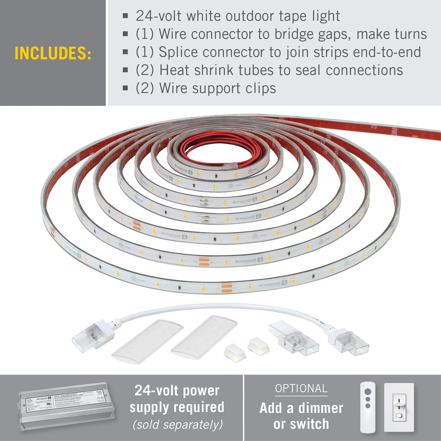 24 Volt White Outdoor LED Strip Light Tape 30