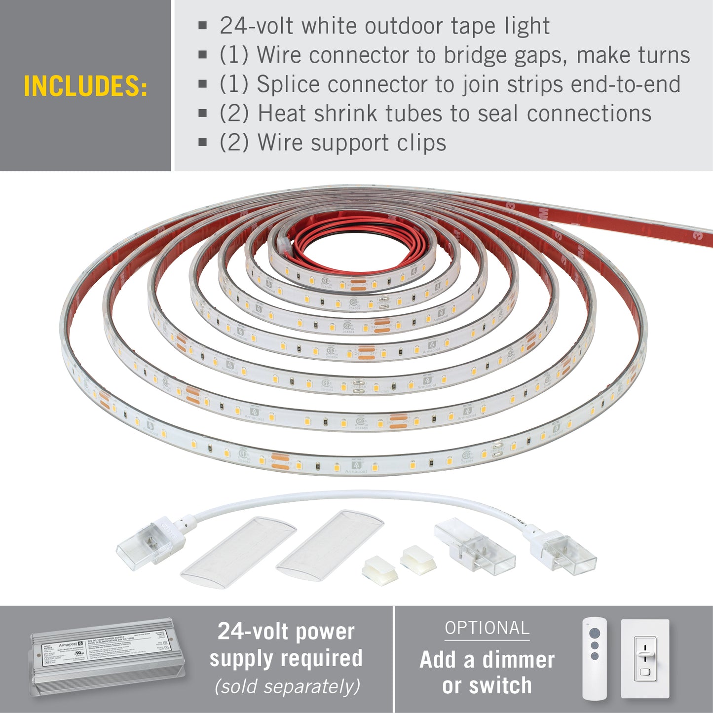 24 Volt White Outdoor LED Strip Light Tape 60