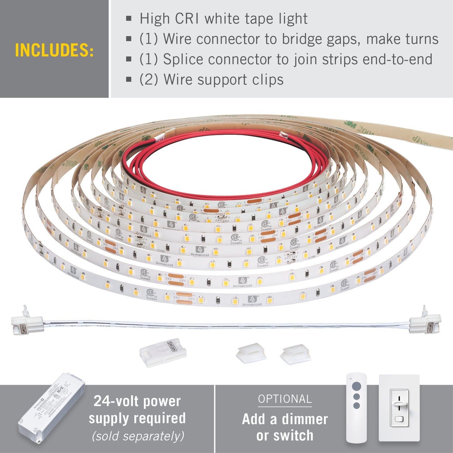 RibbonFlex Pro 24V White High CRI LED Tape Light 60 LED/m